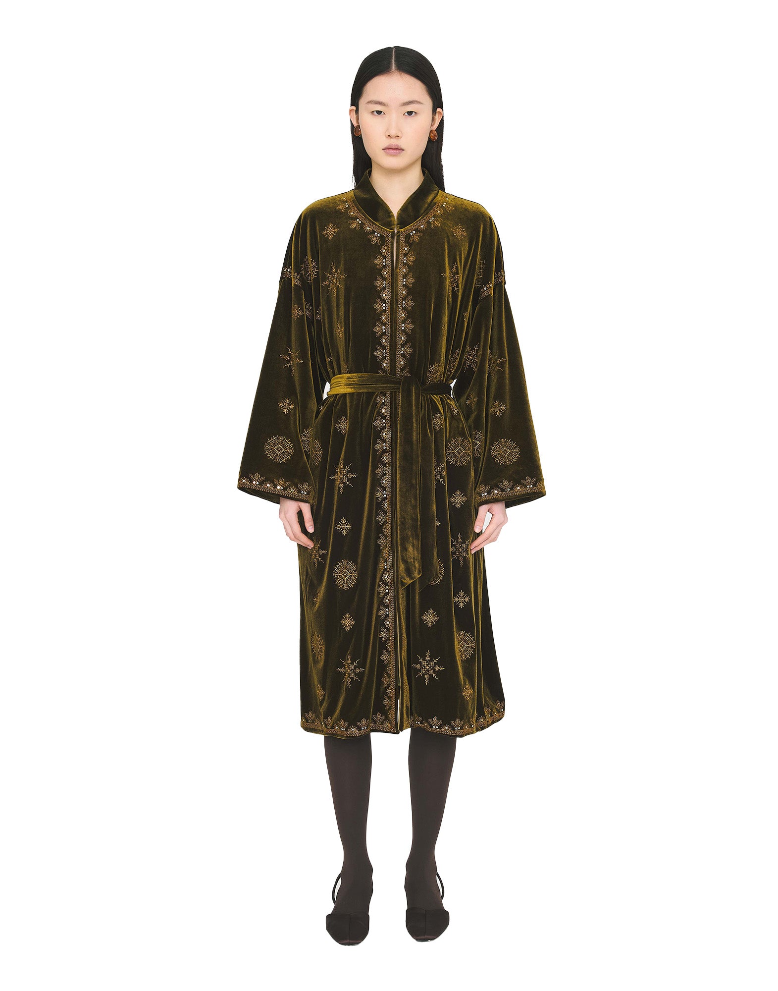 ANTIK BATIK Cappotto Vestaglia Illuminato in Velluto Verde