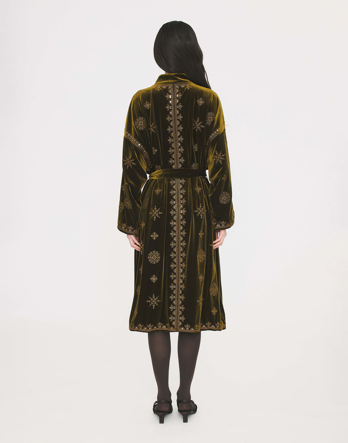 ANTIK BATIK Cappotto Vestaglia Illuminato in Velluto Verde