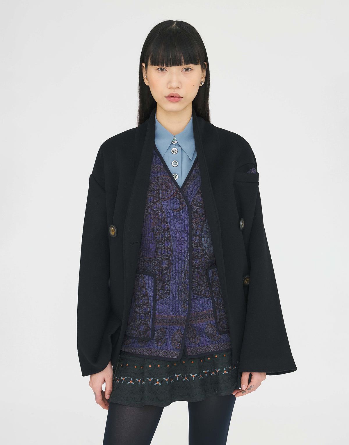 ANTIK BATIK Giacca Tomina in Lana con Gilet Interno Nera