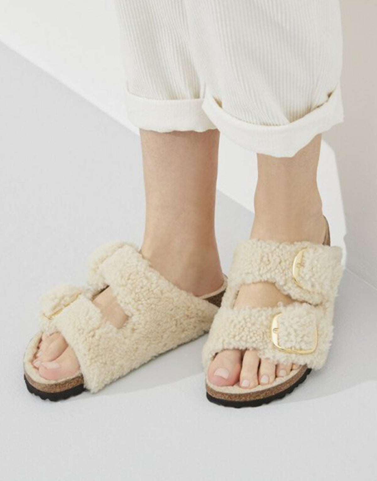 BIRKENSTOCK Arizona Big Buckle Teddy Shearling Eggshell