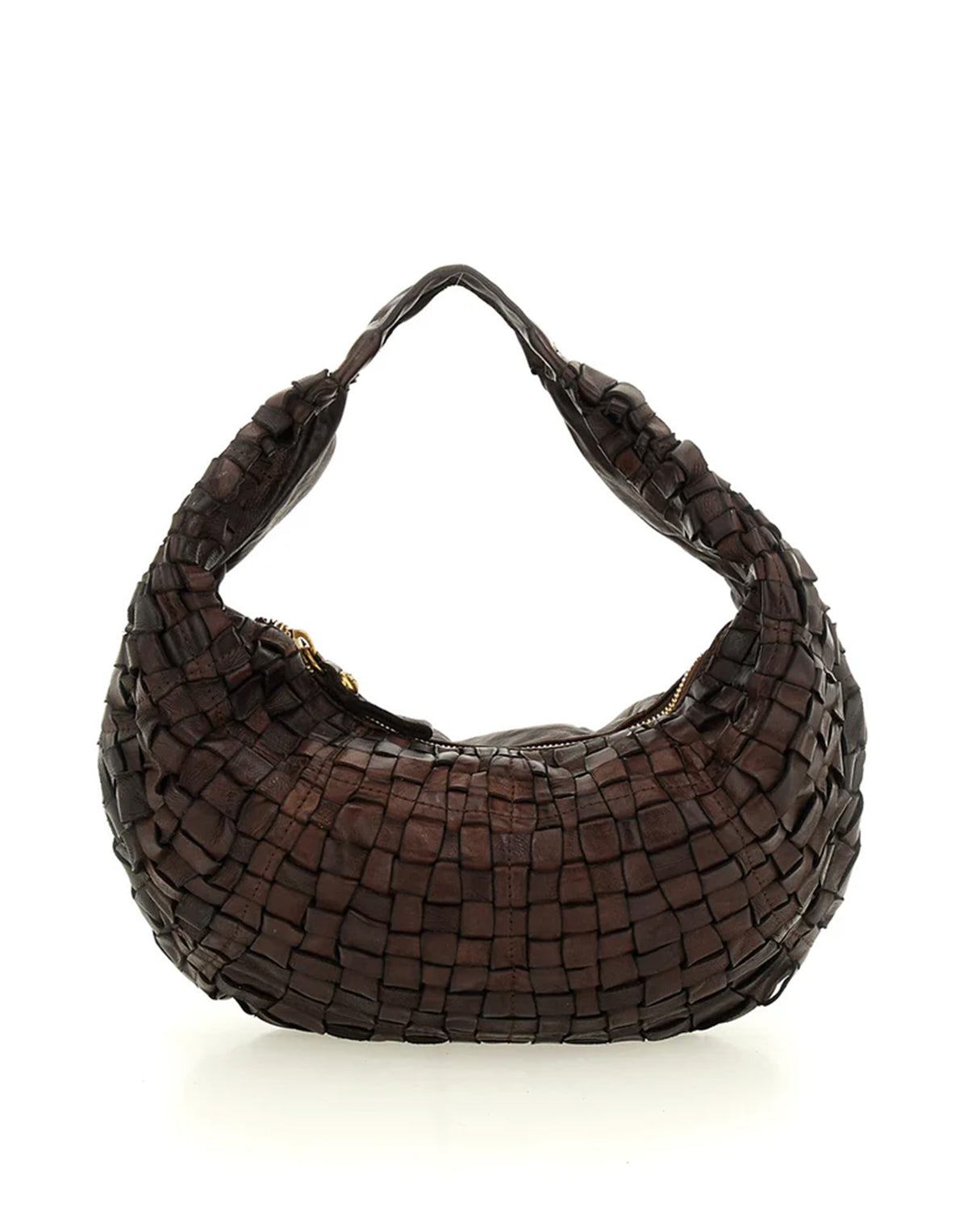 CAMPOMAGGI Borsa a Spalla in Pelle Intrecciata Moro