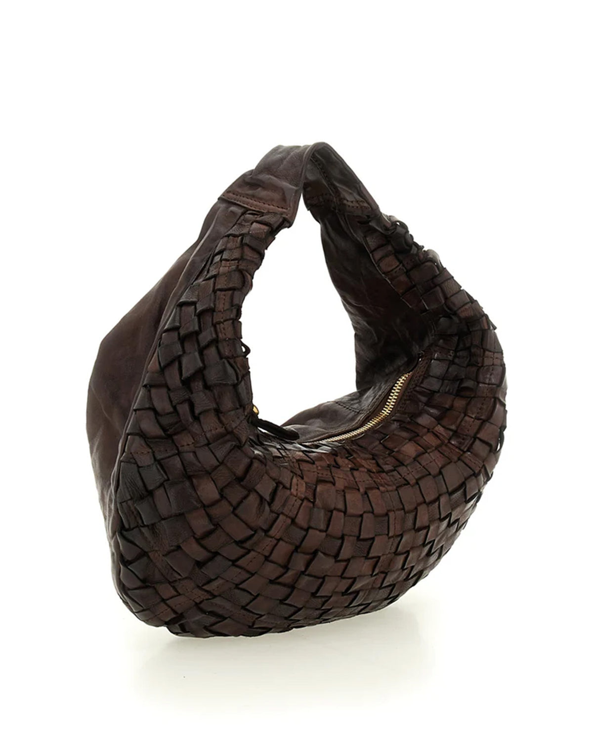 CAMPOMAGGI Borsa a Spalla in Pelle Intrecciata Moro