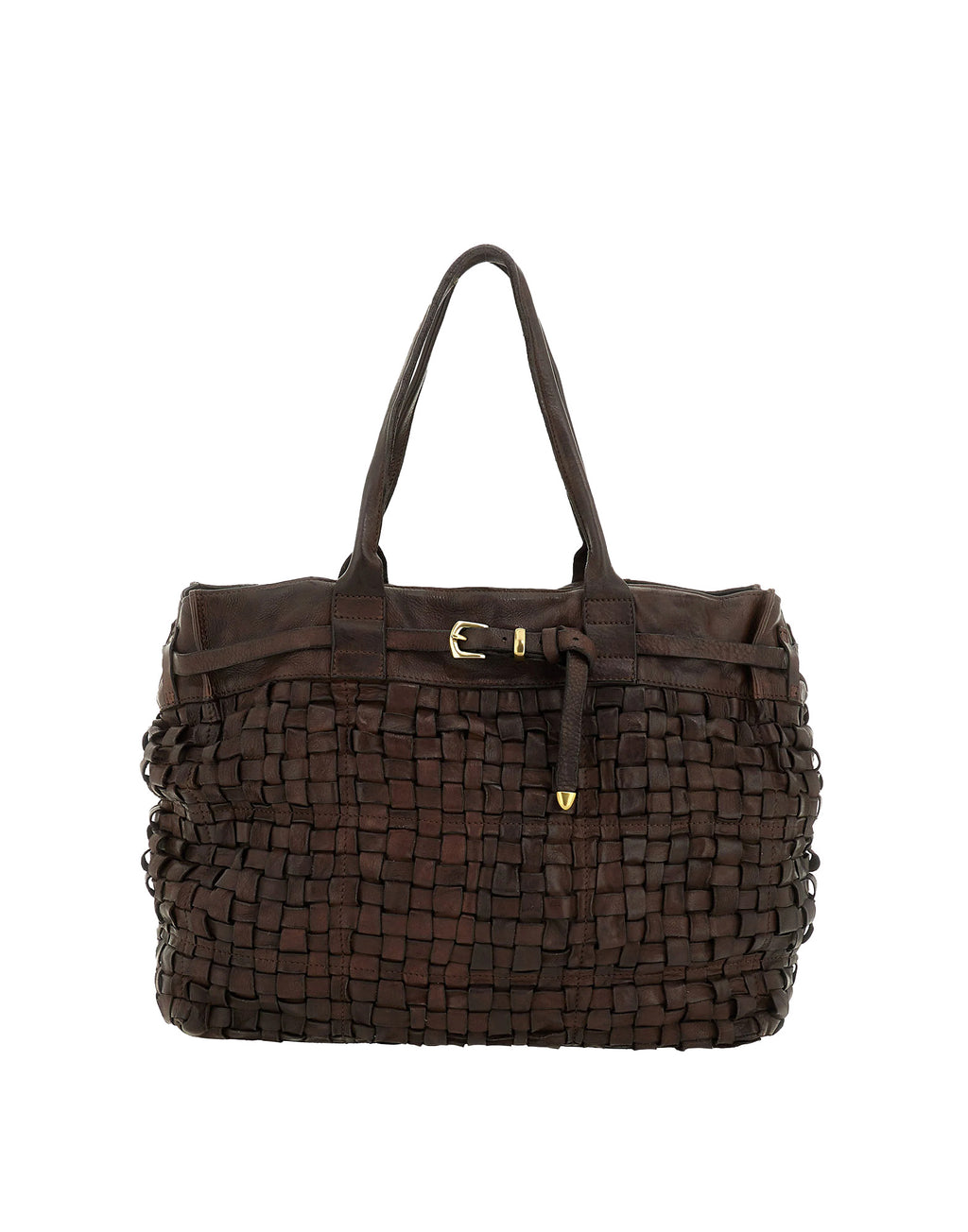 CAMPOMAGGI Shopping Maxi in Pelle Intrecciata Moro