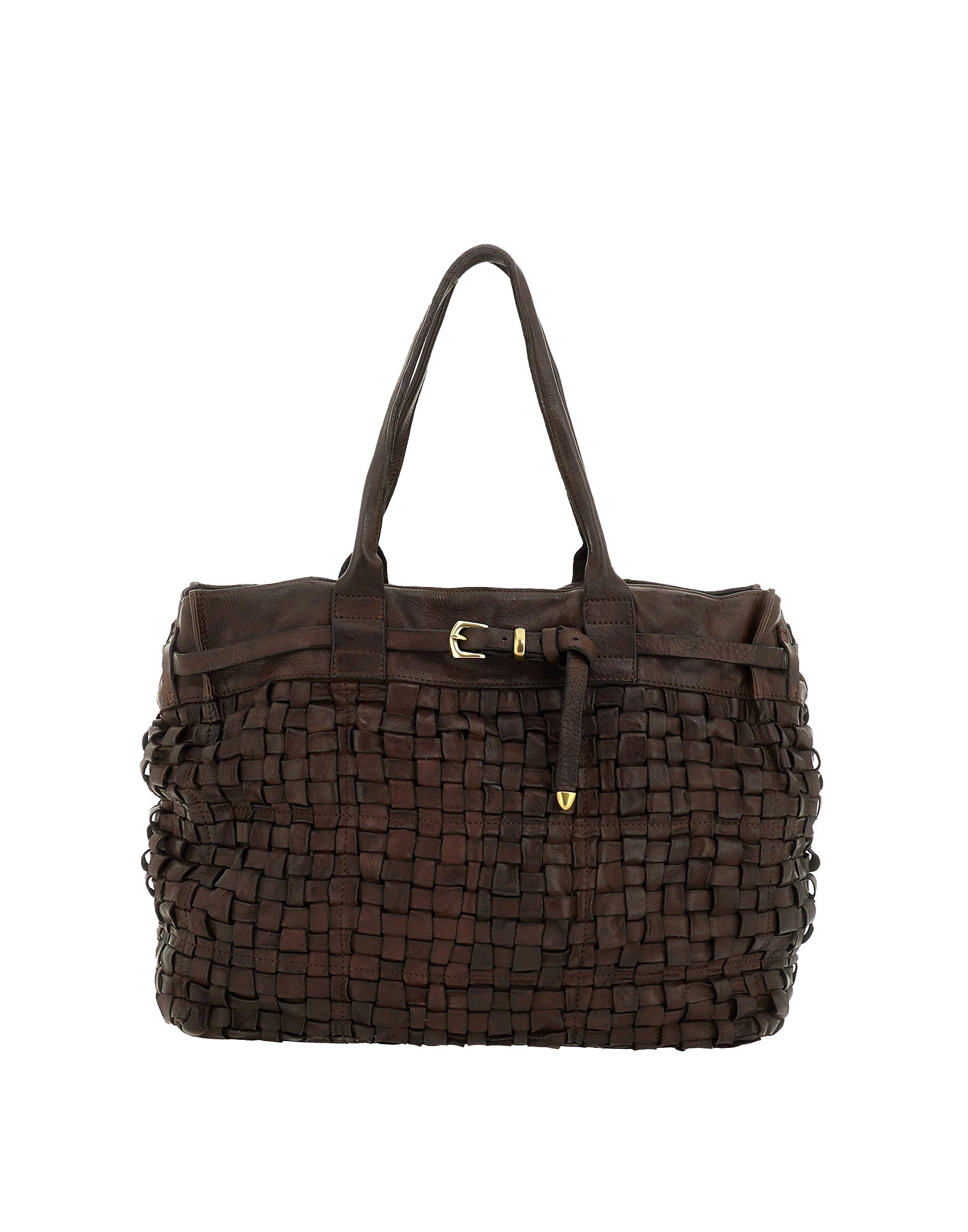 CAMPOMAGGI Shopping Maxi in Pelle Intrecciata Moro