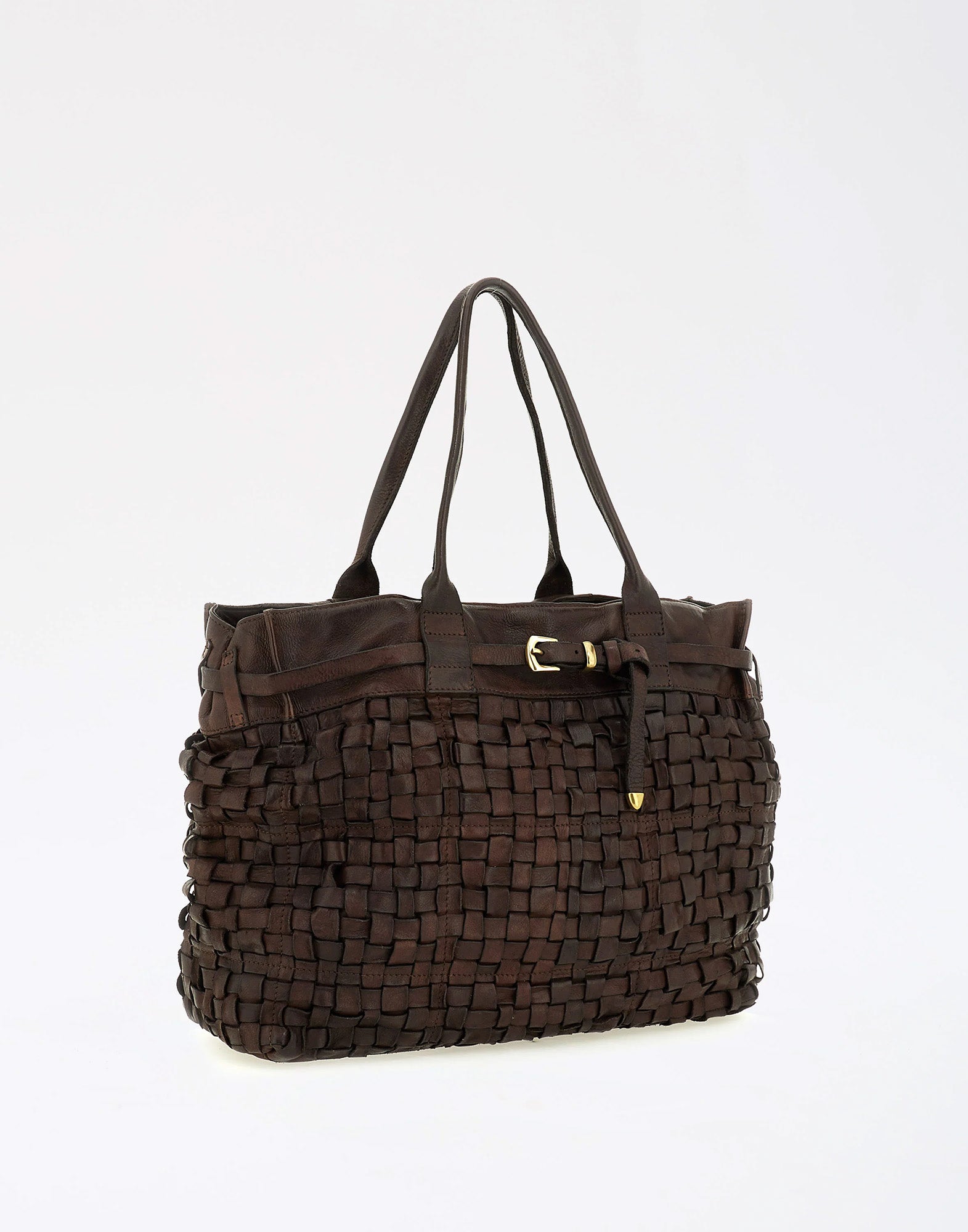 CAMPOMAGGI Shopping Maxi in Pelle Intrecciata Moro