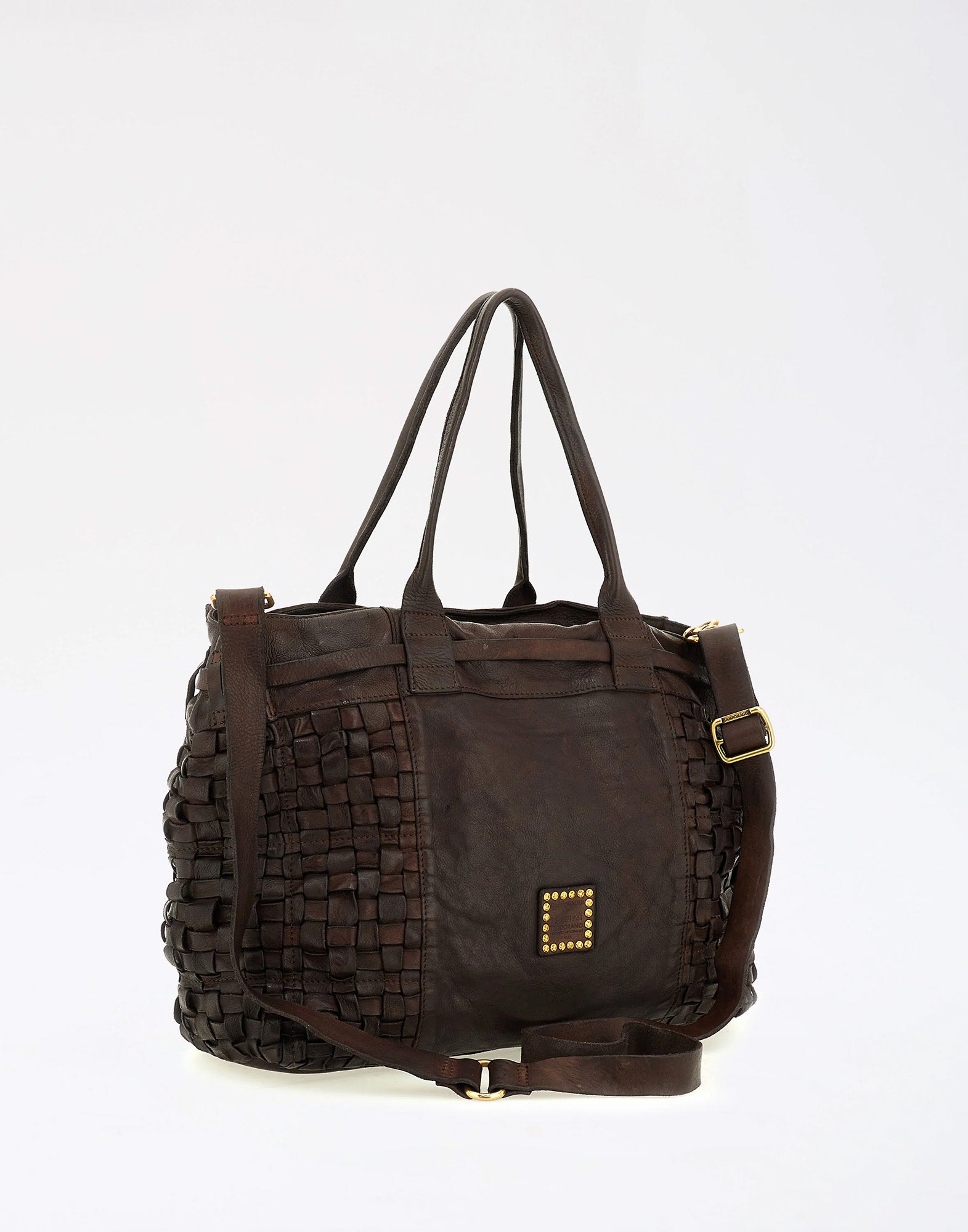 CAMPOMAGGI Shopping Maxi in Pelle Intrecciata Moro