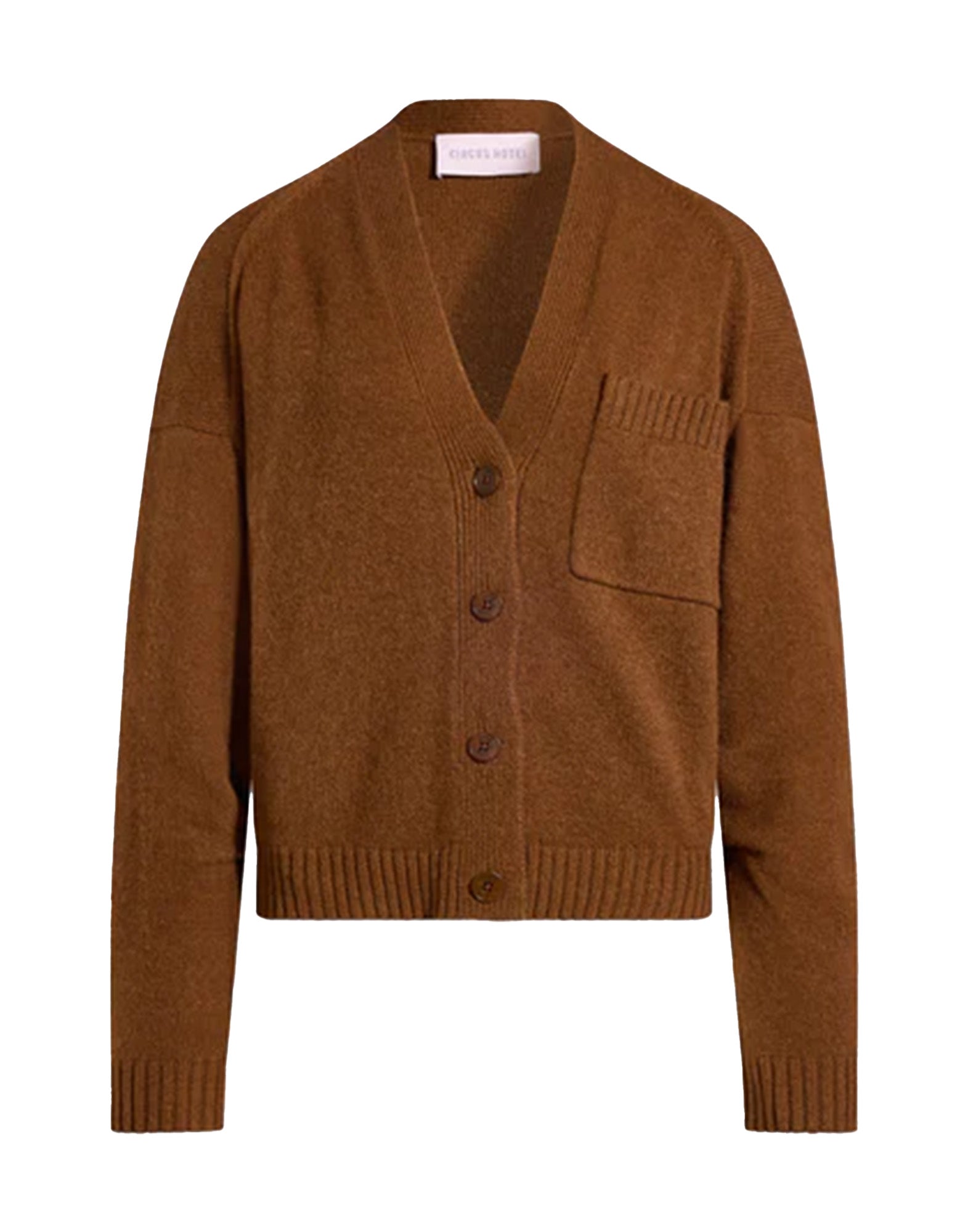 CIRCUS HOTEL Cardigan Cropped in Lana e Cashmere Dark Ginseng
