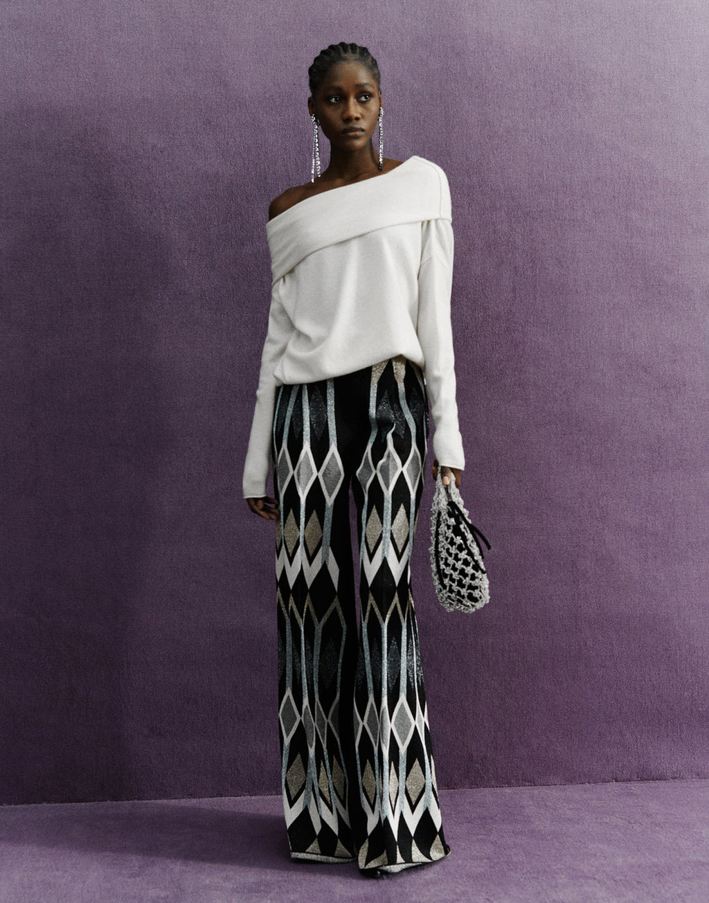 CIRCUS HOTEL Maglia in Cashmere con Scollo alla Bardot Panna