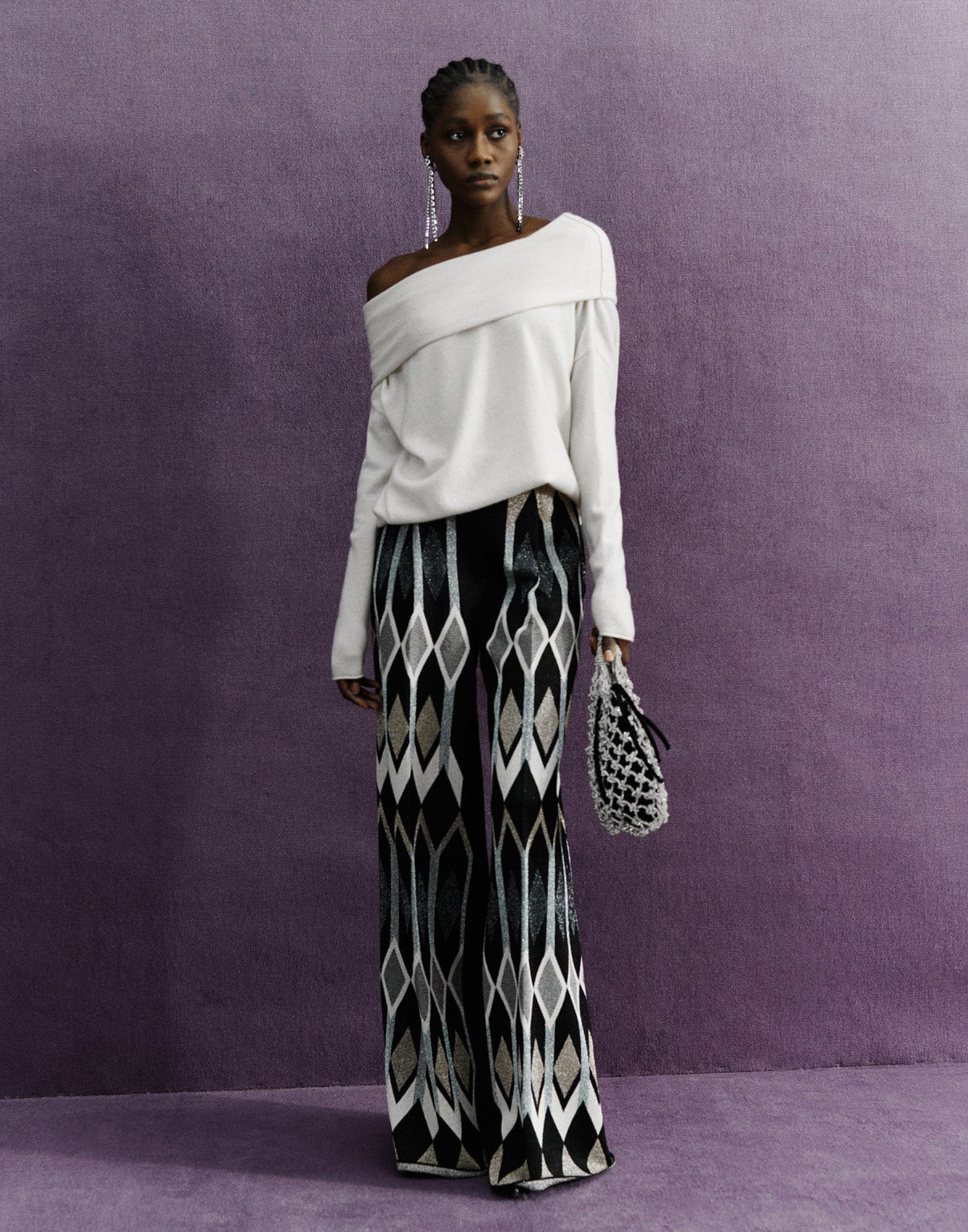 CIRCUS HOTEL Maglia in Cashmere con Scollo alla Bardot Panna