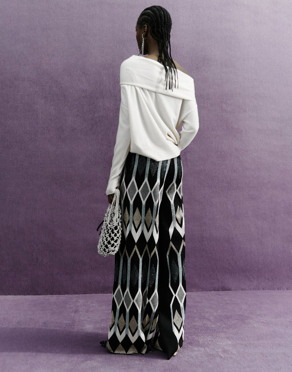 CIRCUS HOTEL Maglia in Cashmere con Scollo alla Bardot Panna
