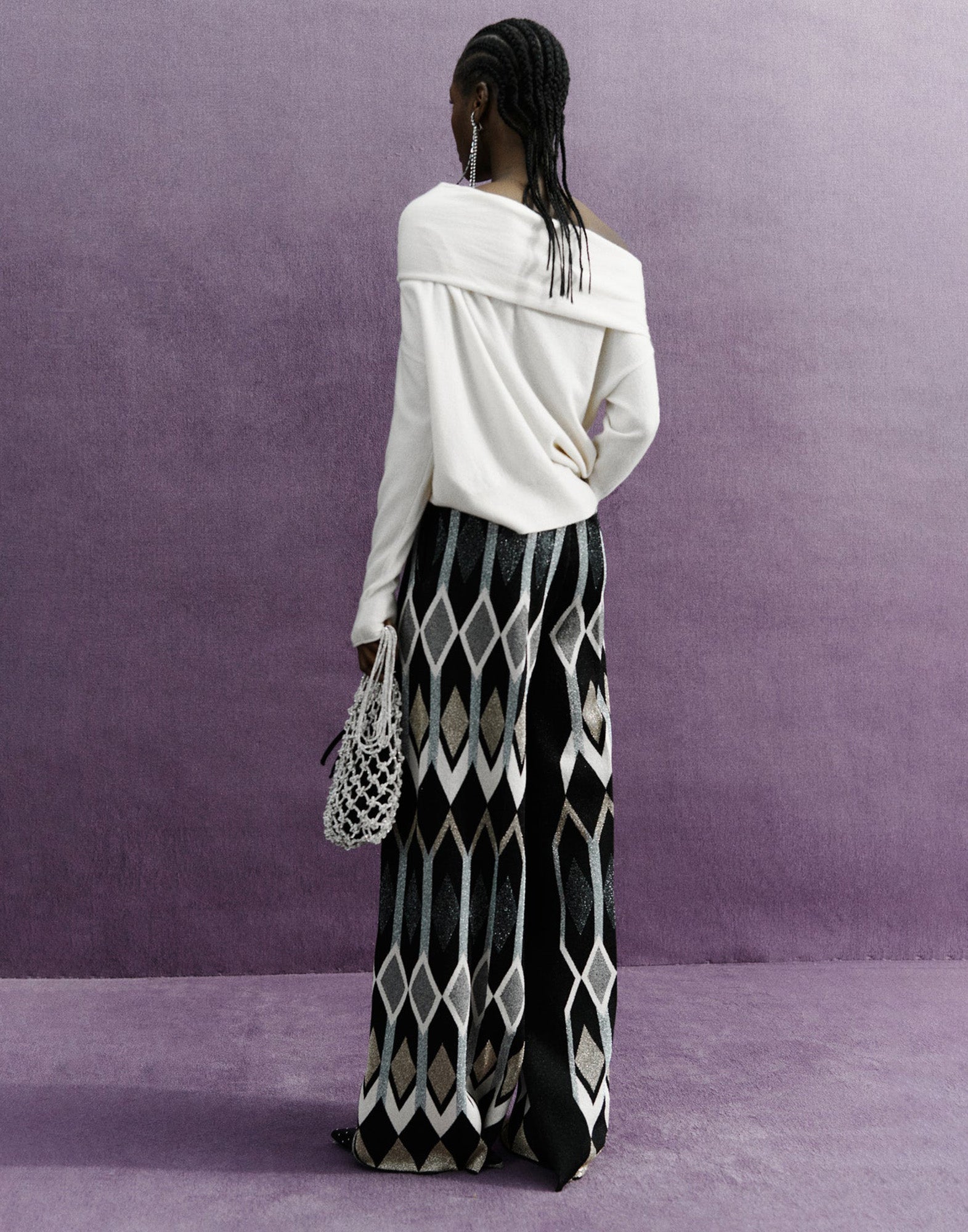 CIRCUS HOTEL Maglia in Cashmere con Scollo alla Bardot Panna