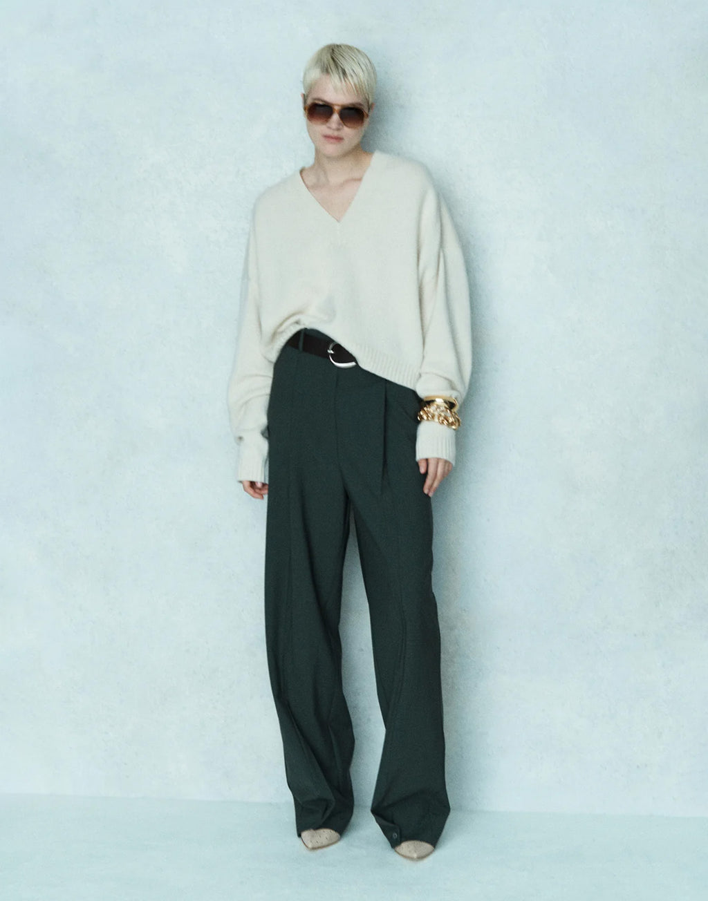 CIRCUS HOTEL Maglia Scollo a V in Lana e Cashmere Panna