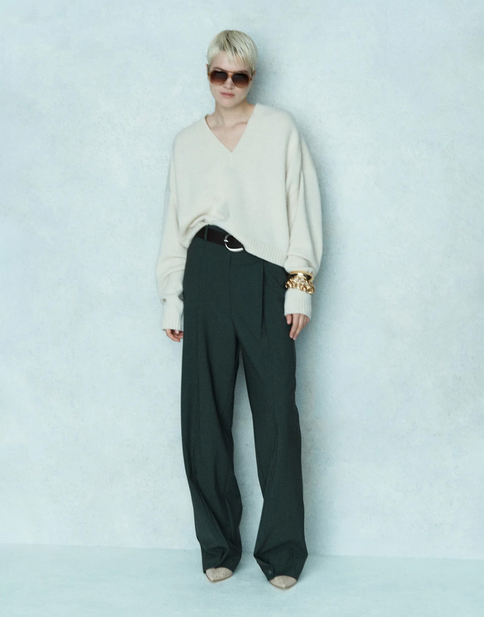 CIRCUS HOTEL Maglia Scollo a V in Lana e Cashmere Panna