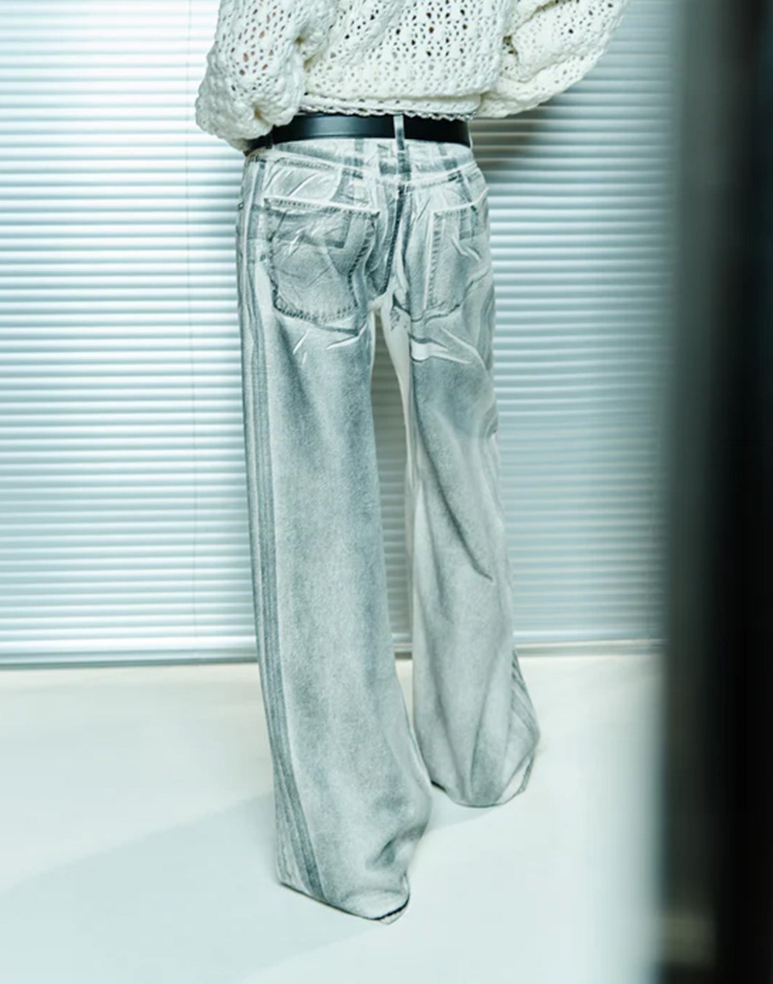 CIRCUS HOTEL Jeans Wide Leg in Denim Placcato