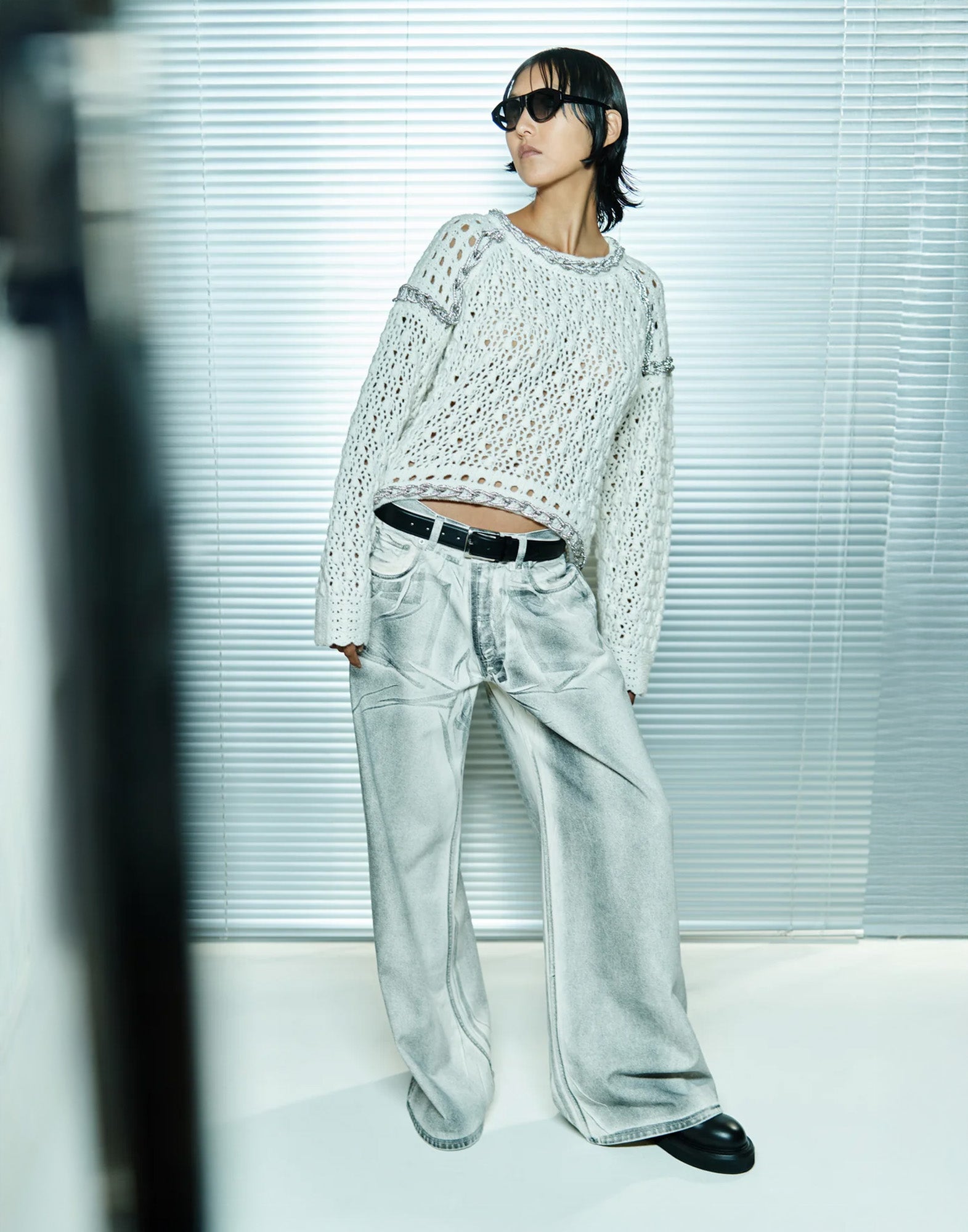 CIRCUS HOTEL Jeans Wide Leg in Denim Placcato