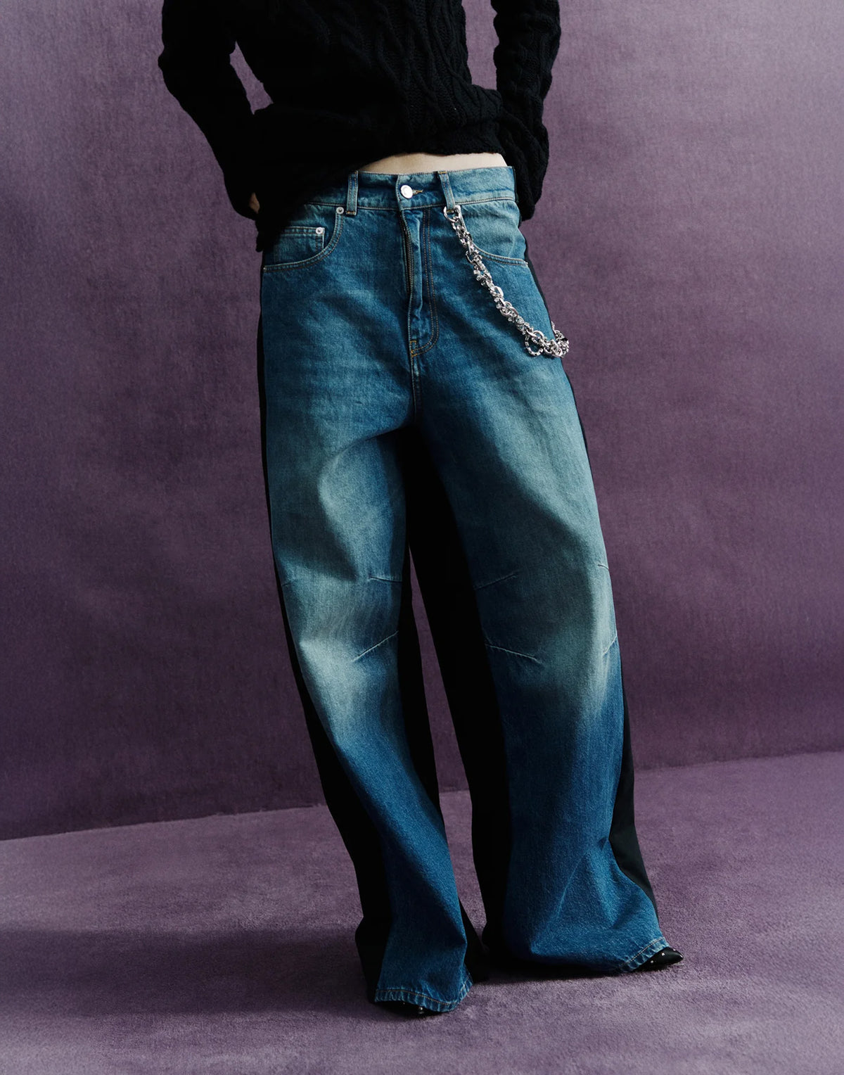 CIRCUS HOTEL Pantaloni Wide Leg in Denim e Cotone