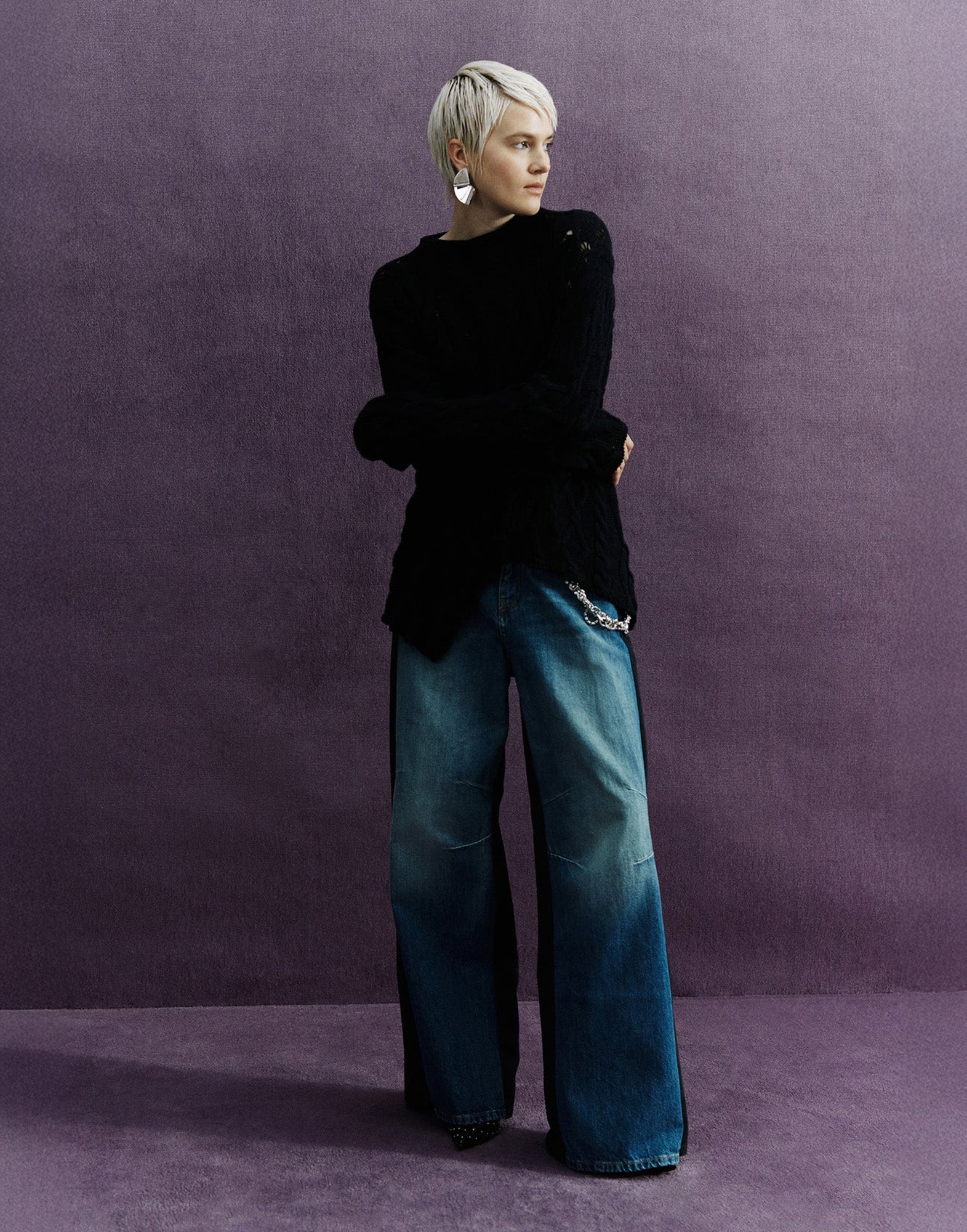 CIRCUS HOTEL Pantaloni Wide Leg in Denim e Cotone