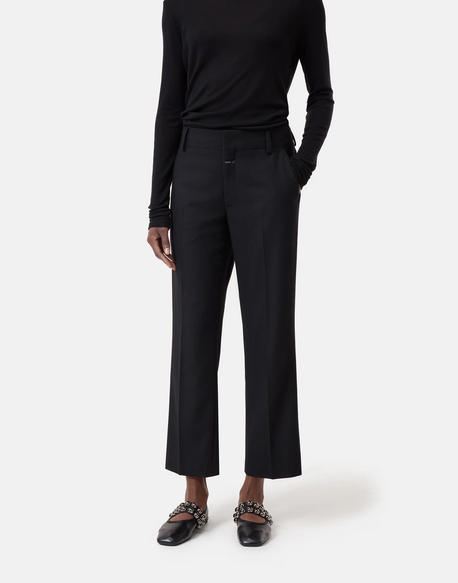 CLOSED Straight Pants Serandon in Flanella Strutturata Neri