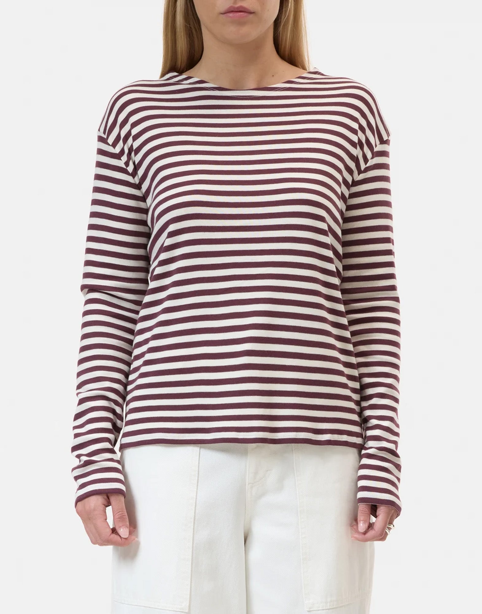 CLOSED T-shirt Rigata a Manica Lunga in Jersey di Cotone e Modal