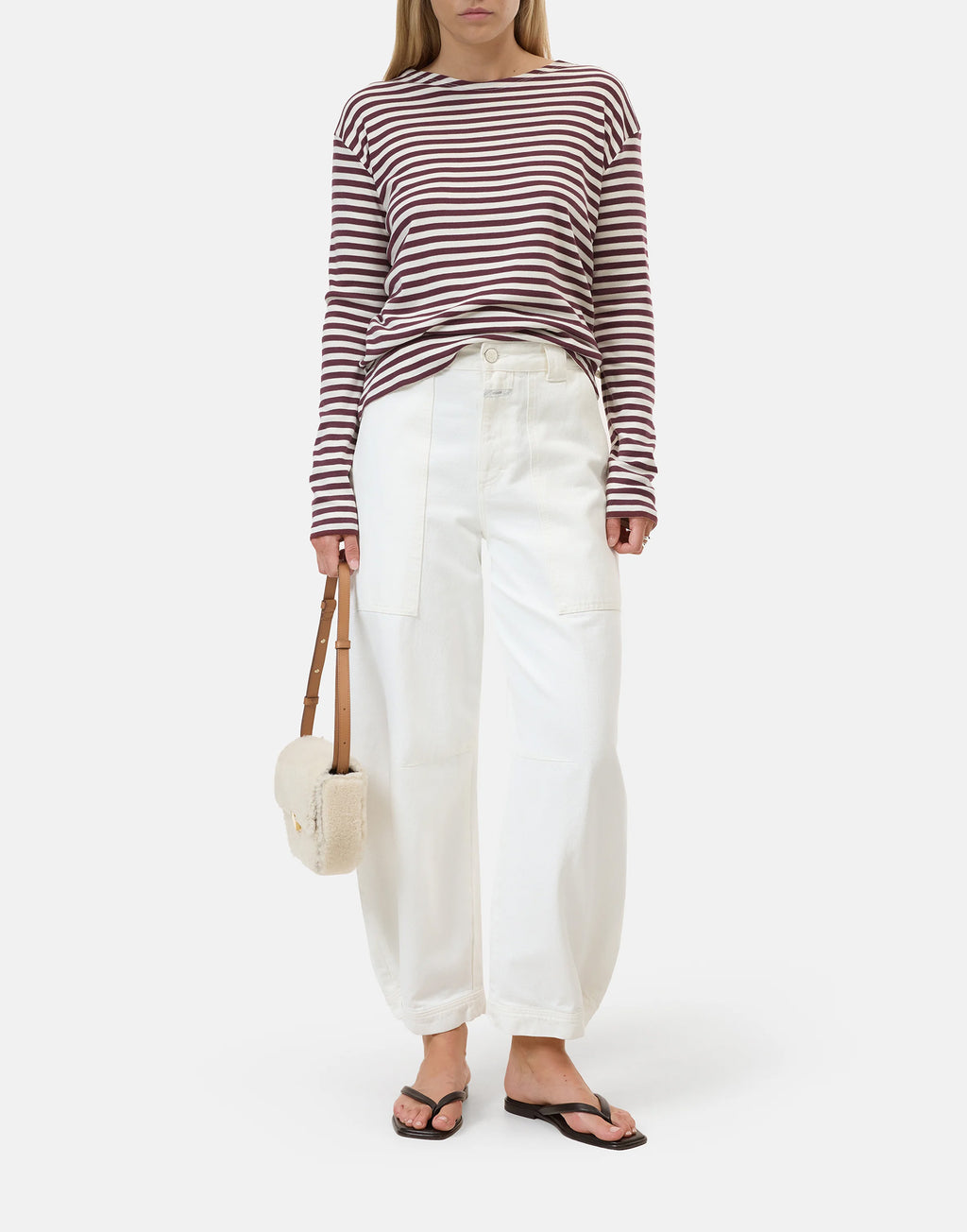 CLOSED T-shirt Rigata a Manica Lunga in Jersey di Cotone e Modal