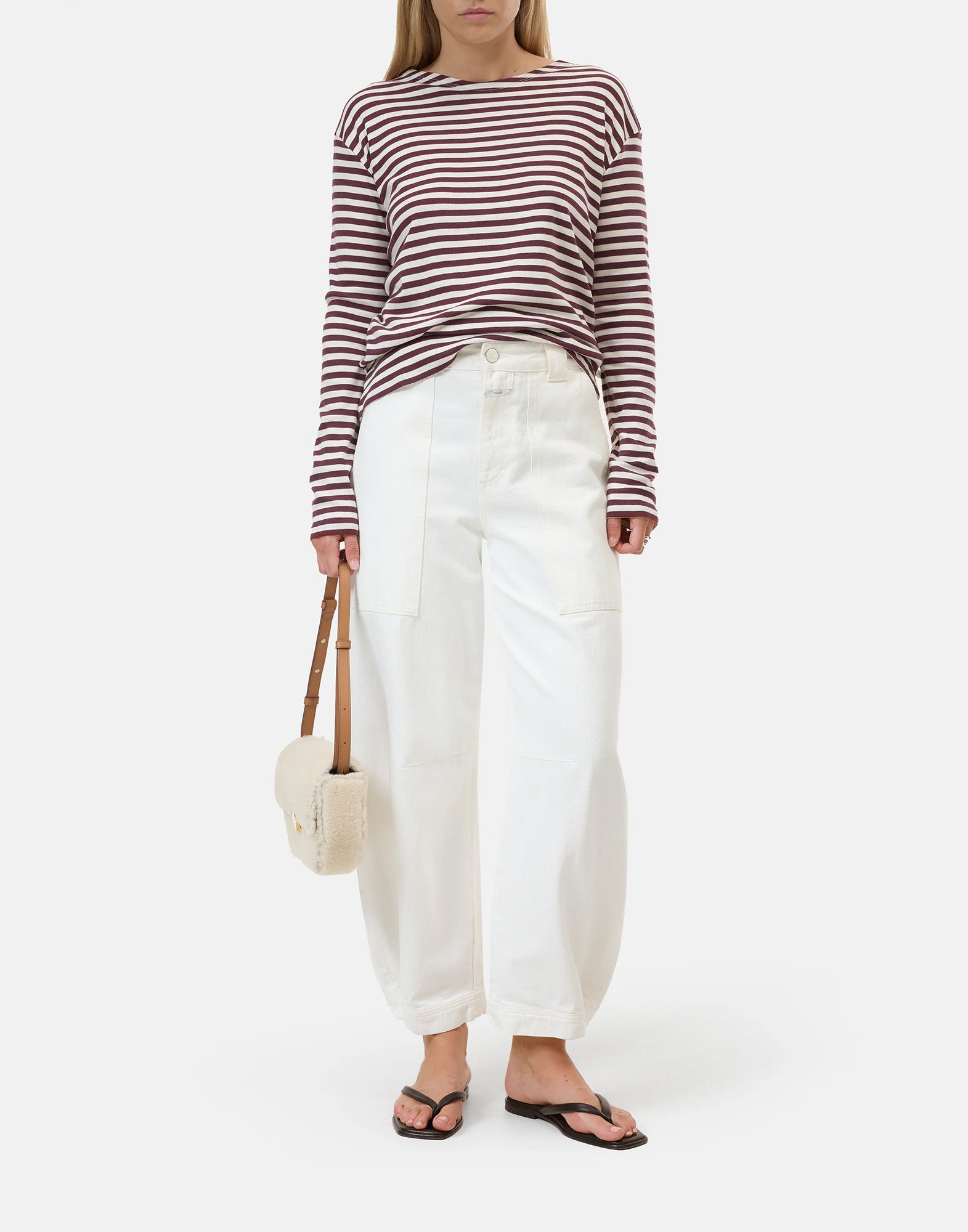 CLOSED T-shirt Rigata a Manica Lunga in Jersey di Cotone e Modal