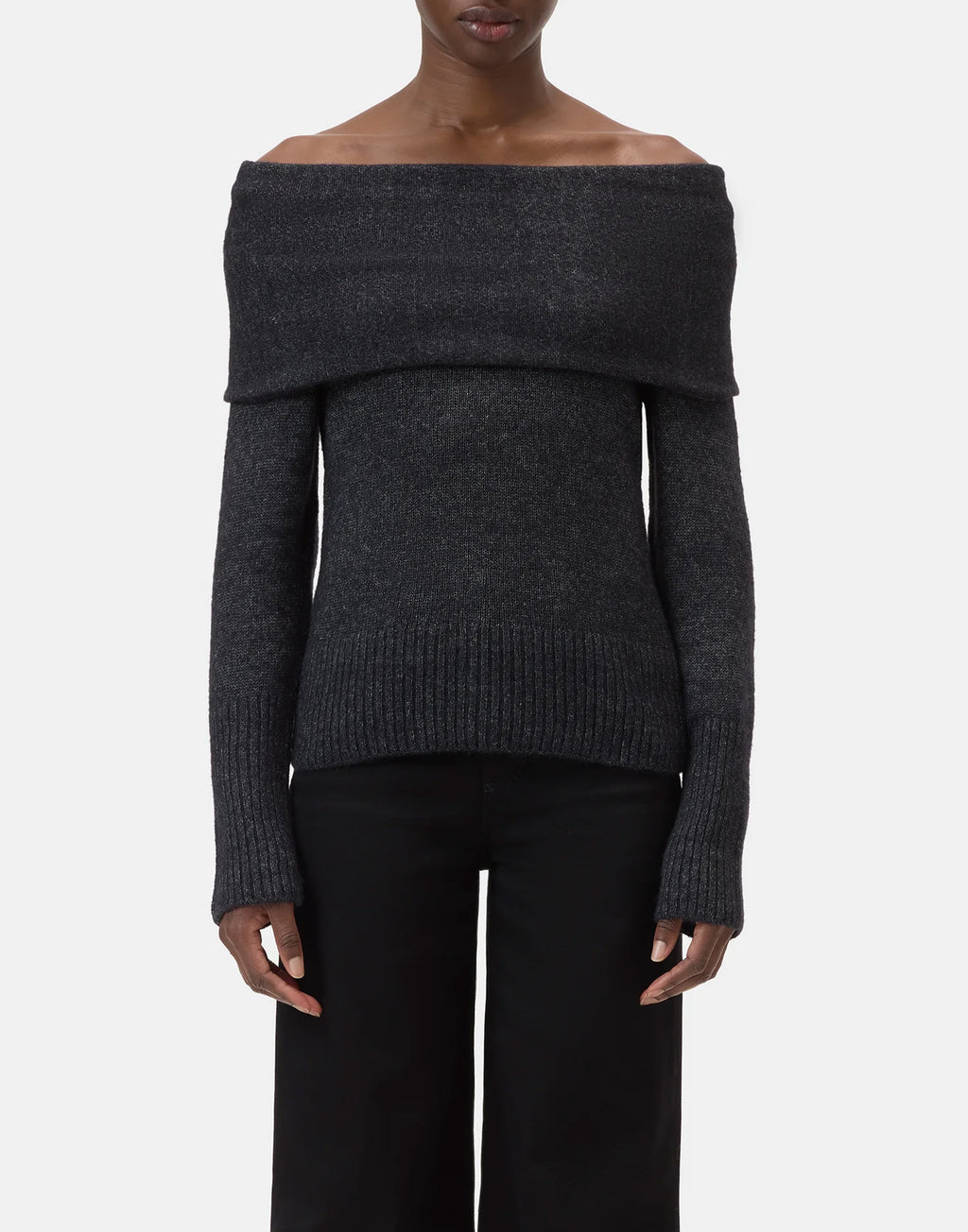 CLOSED Maglione a Scollo Ampio in Misto Cotone e Alpaca Nero