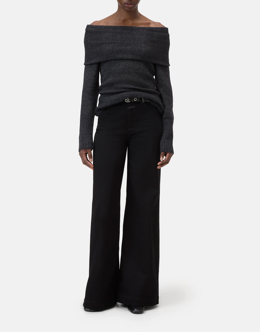 CLOSED Maglione a Scollo Ampio in Misto Cotone e Alpaca Nero