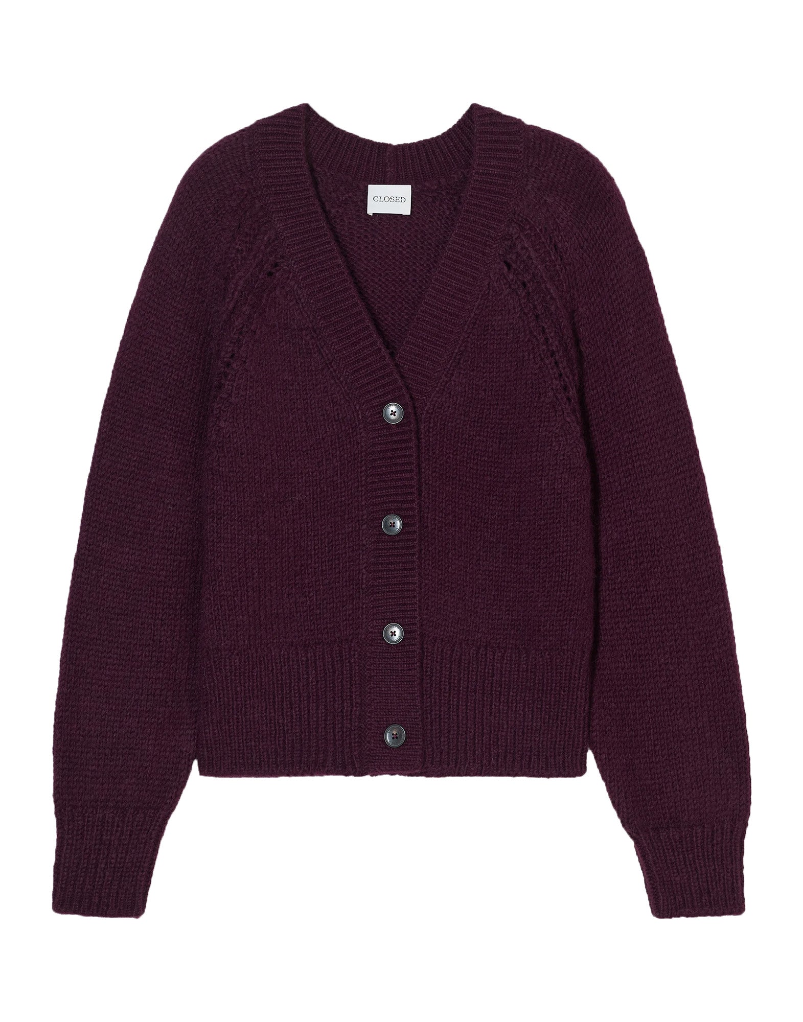 CLOSED Cardigan in Misto Alpaca con Dettagli Ajour Dark Raisin Red