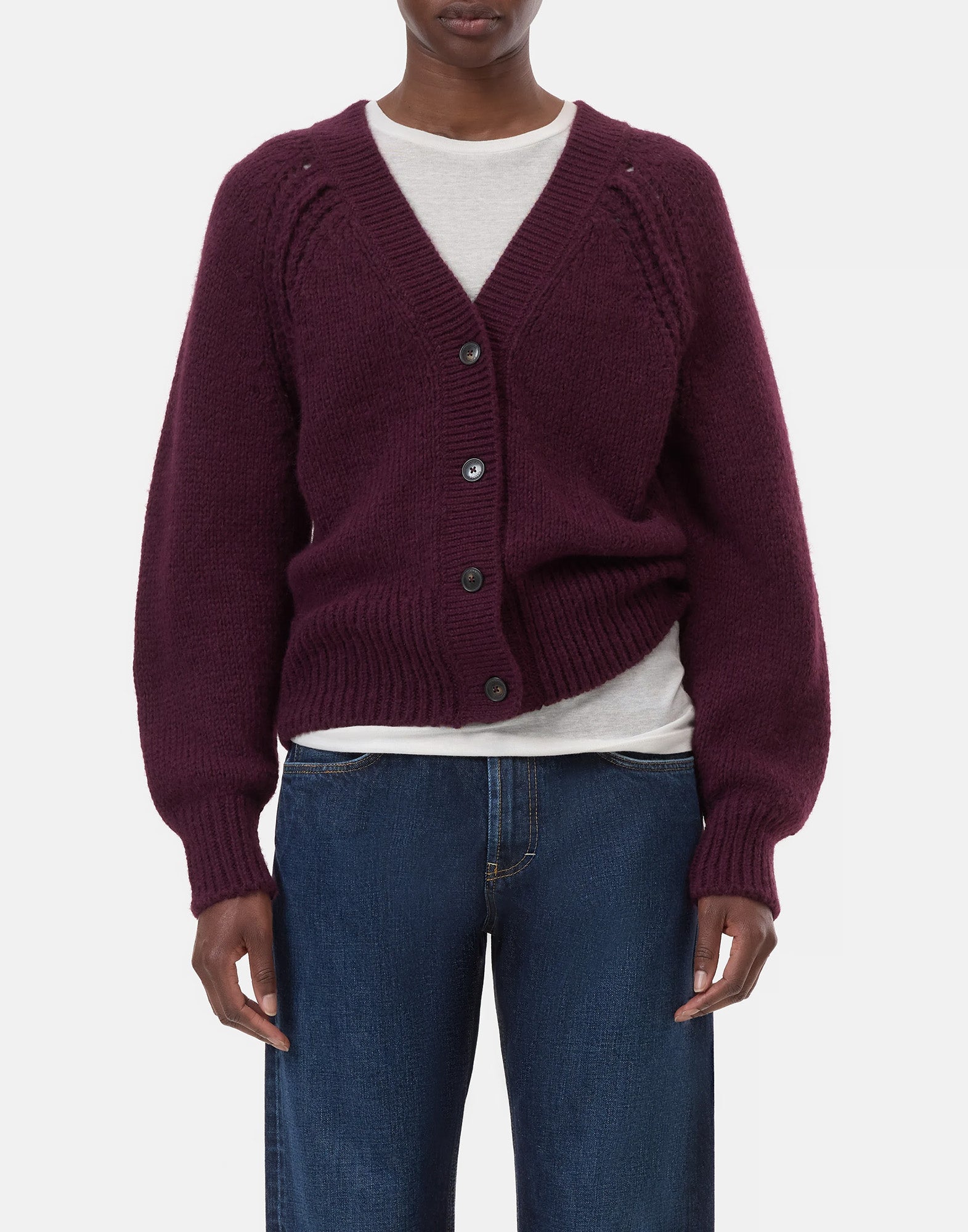 CLOSED Cardigan in Misto Alpaca con Dettagli Ajour Dark Raisin Red