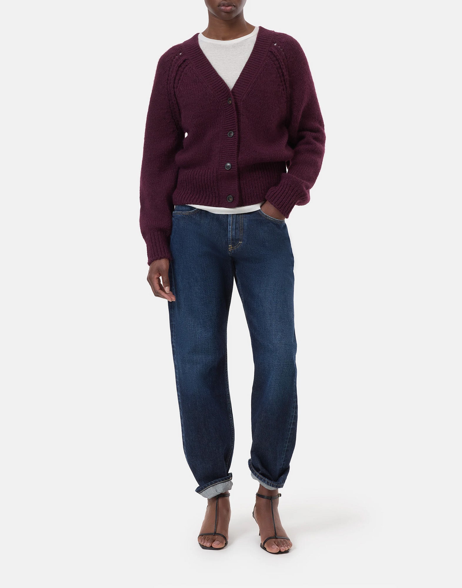 CLOSED Cardigan in Misto Alpaca con Dettagli Ajour Dark Raisin Red