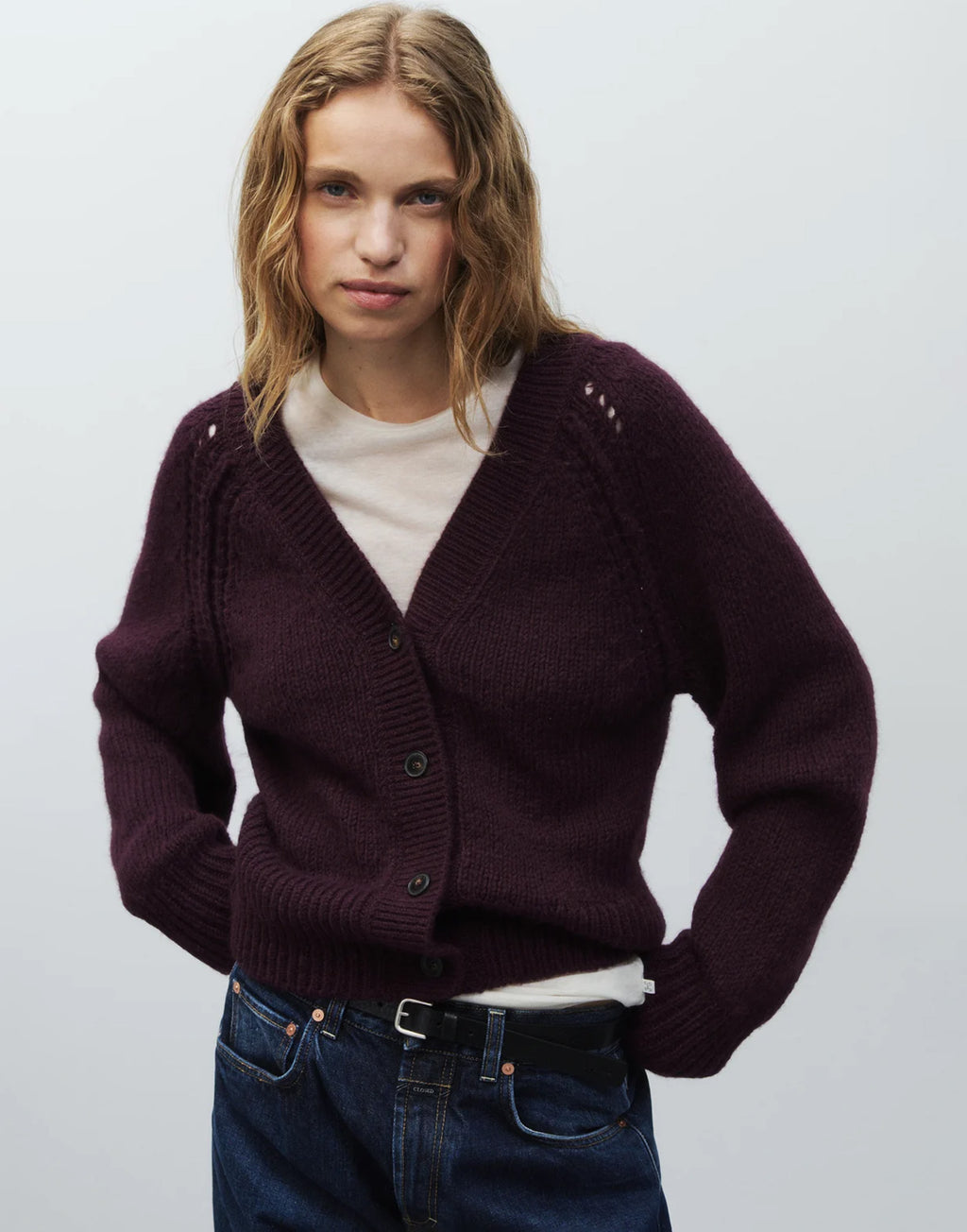 CLOSED Cardigan in Misto Alpaca con Dettagli Ajour Dark Raisin Red