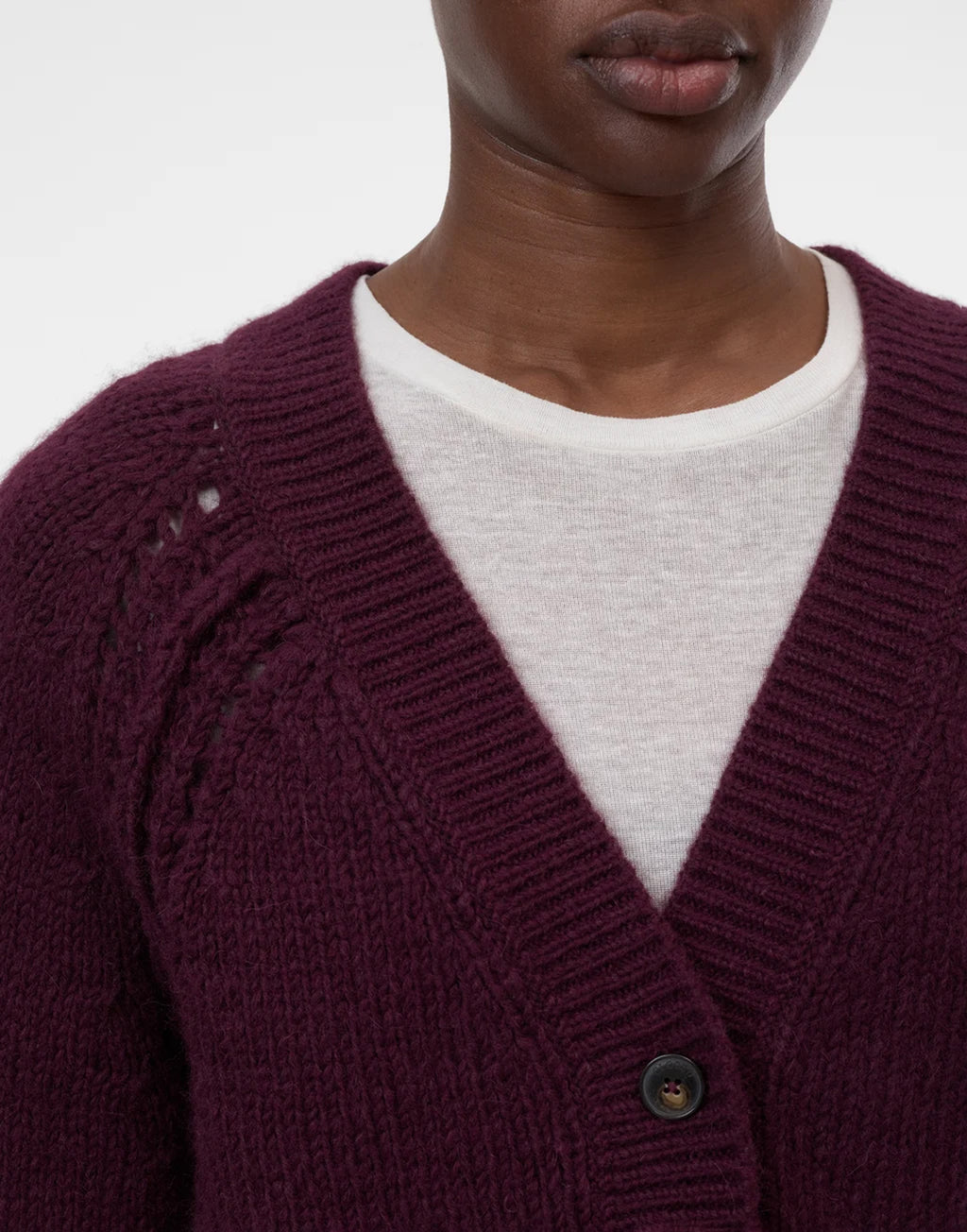 CLOSED Cardigan in Misto Alpaca con Dettagli Ajour Dark Raisin Red