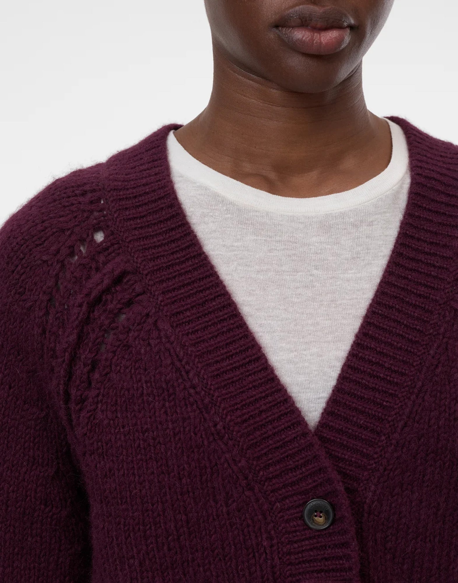 CLOSED Cardigan in Misto Alpaca con Dettagli Ajour Dark Raisin Red