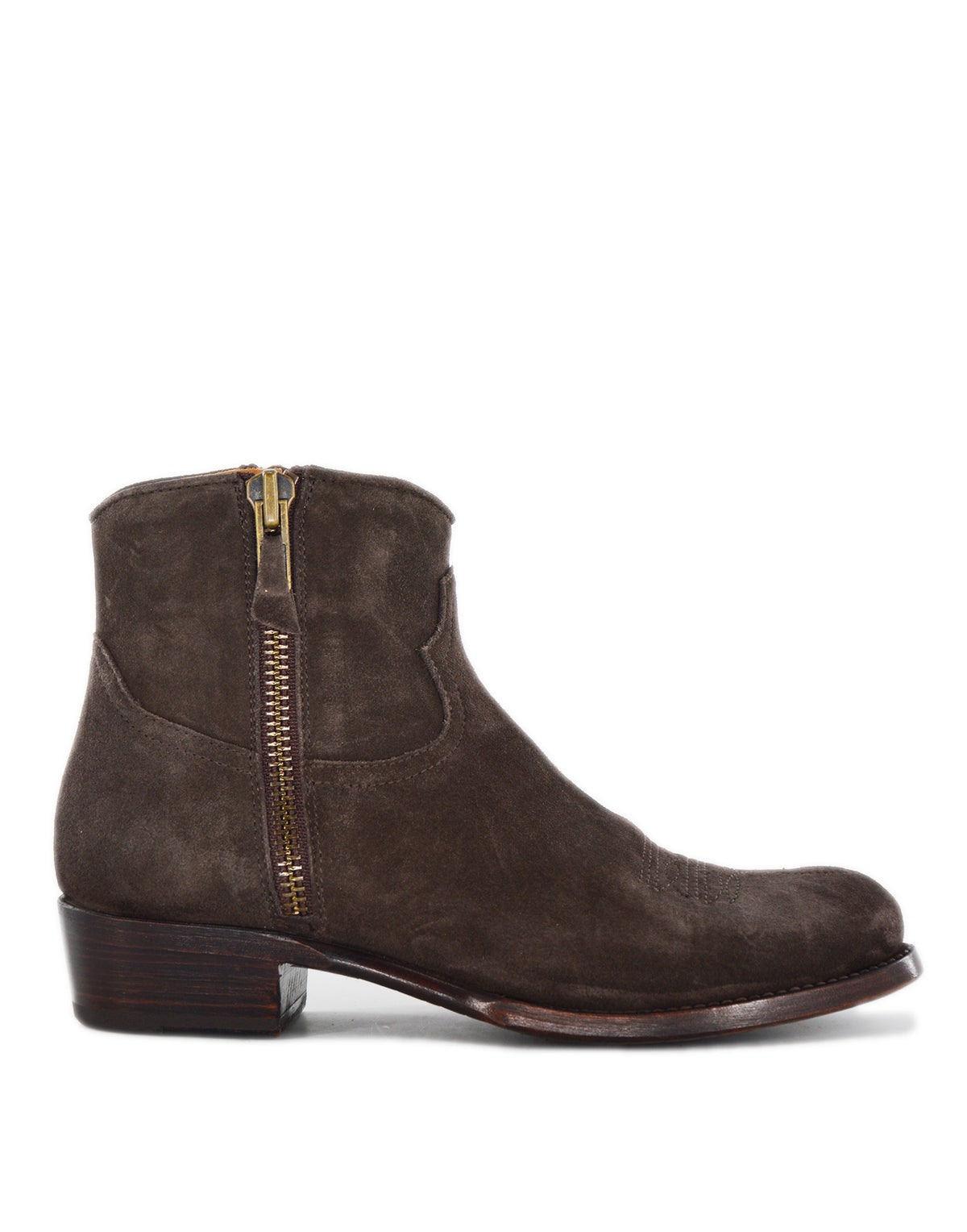 Bottines DAMY bleu en croûte de cuir marron foncé