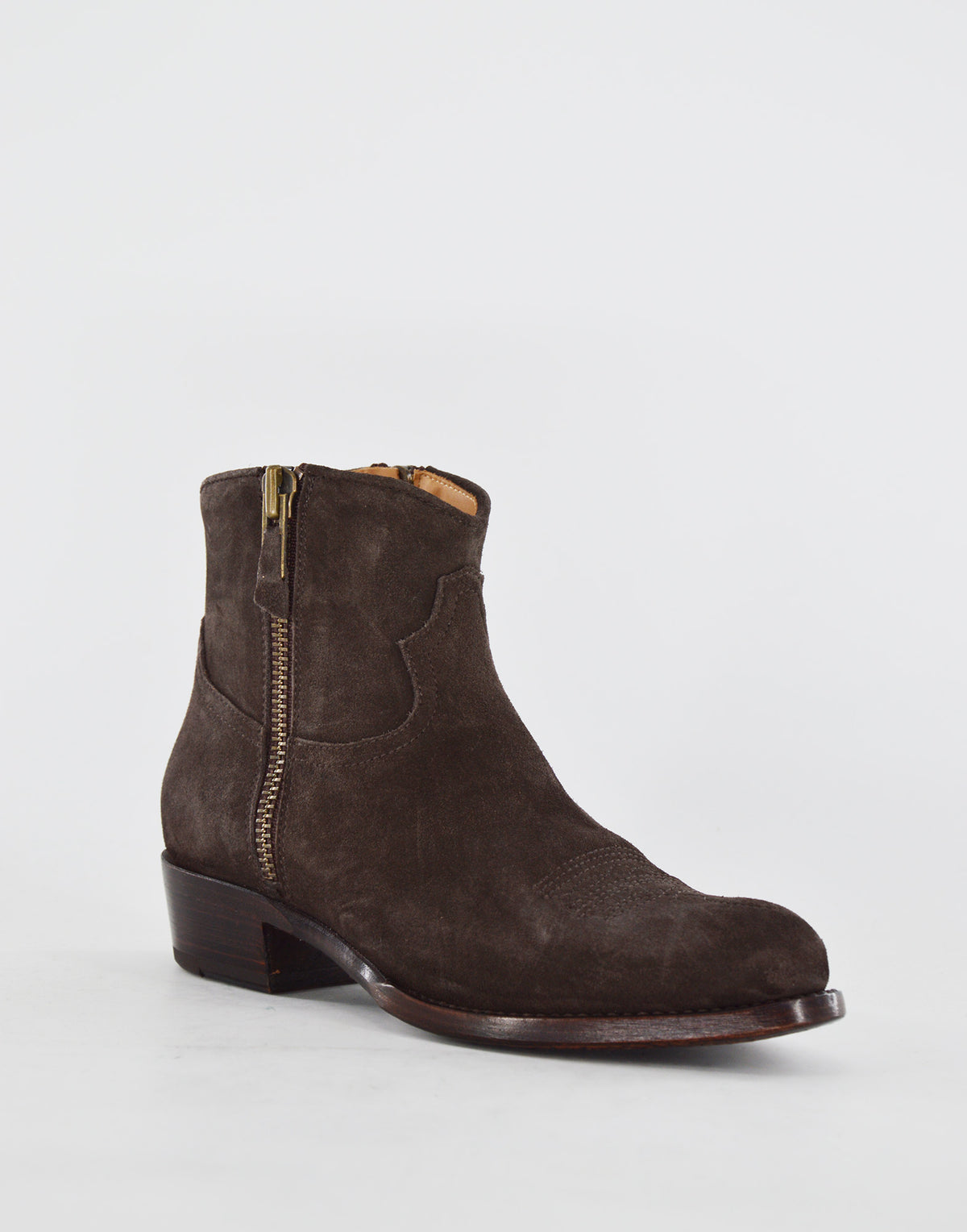 Bottines DAMY bleu en croûte de cuir marron foncé