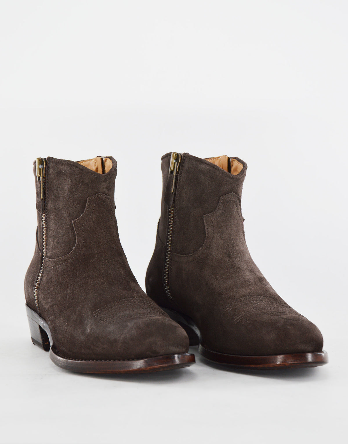 Bottines DAMY bleu en croûte de cuir marron foncé