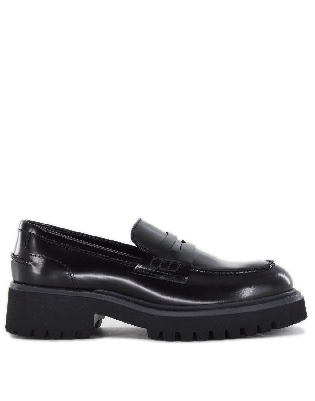 DOUUOD Mocassini Fondo Gomma in Vitello Nero Spazzolato