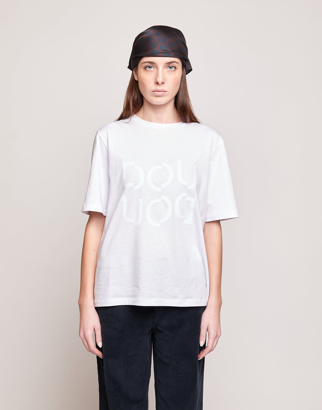 DOUUOD T-shirt Manica Corta con Stampa Logo Bianca
