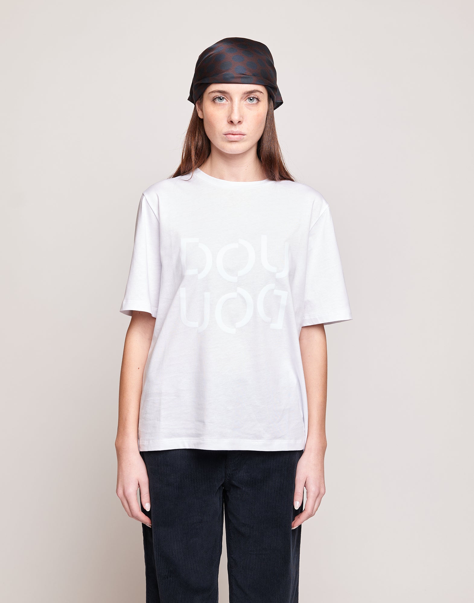DOUUOD T-shirt Manica Corta con Stampa Logo Bianca