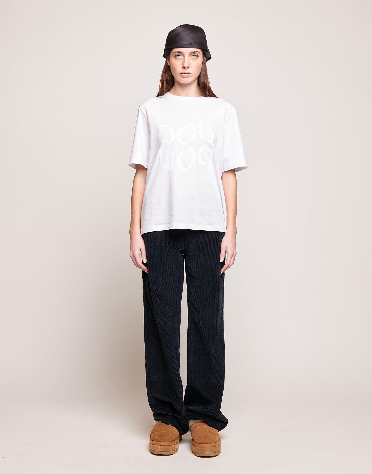 DOUUOD T-shirt Manica Corta con Stampa Logo Bianca