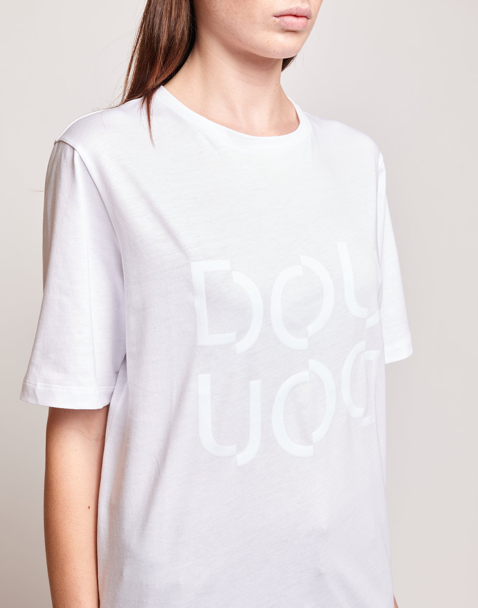 DOUUOD T-shirt Manica Corta con Stampa Logo Bianca