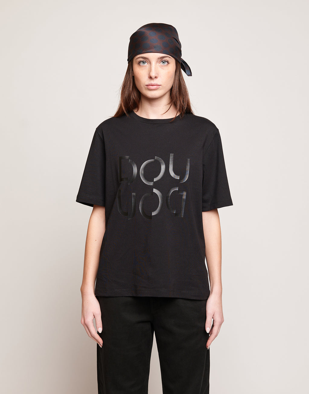 DOUUOD T-shirt Manica Corta con Stampa Logo Nera
