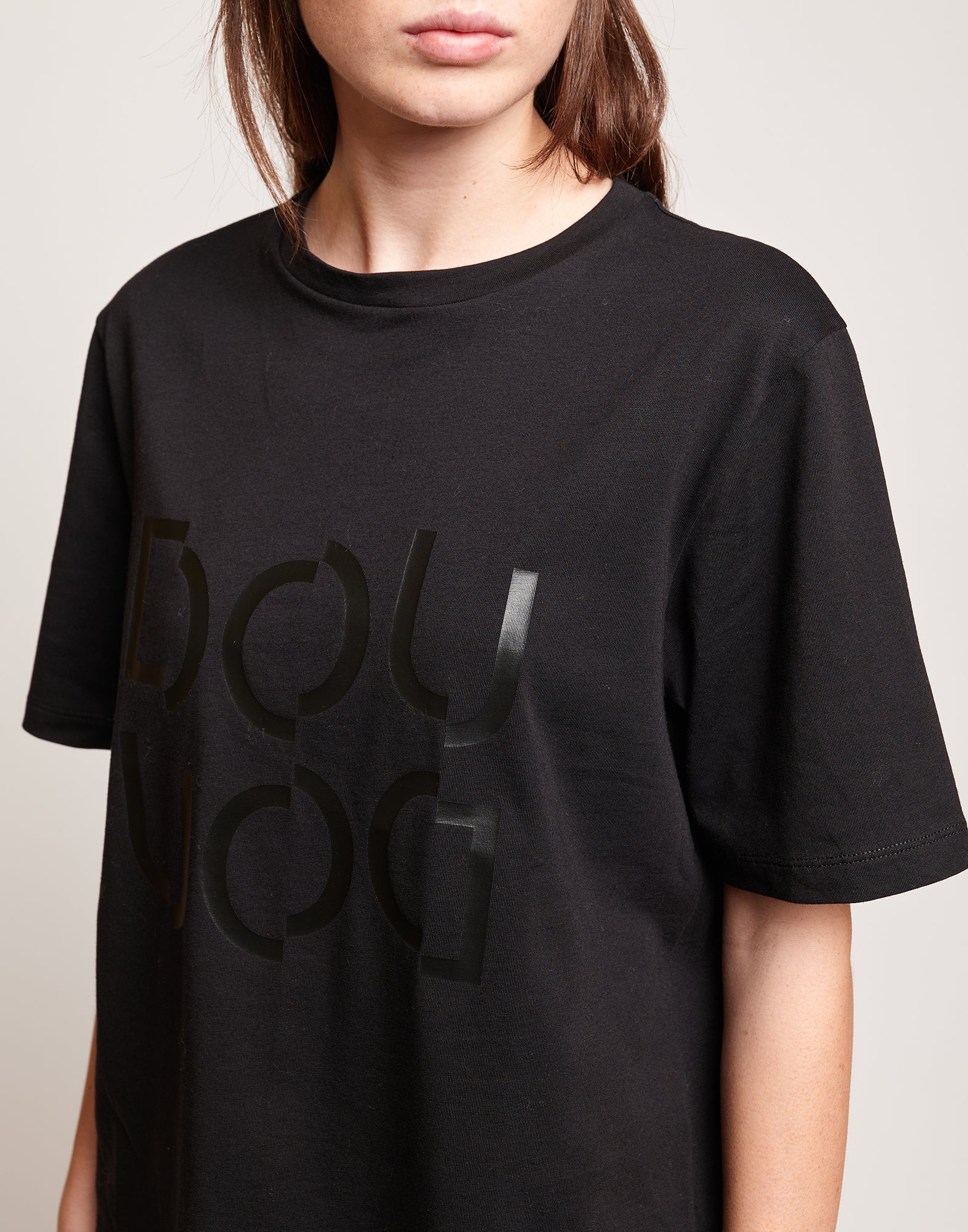 DOUUOD T-shirt Manica Corta con Stampa Logo Nera
