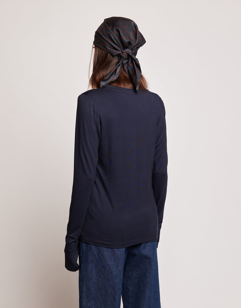 DOUUOD T-shirt a Maniche Lunghe in Jersey di Viscosa Stretch Oltremare