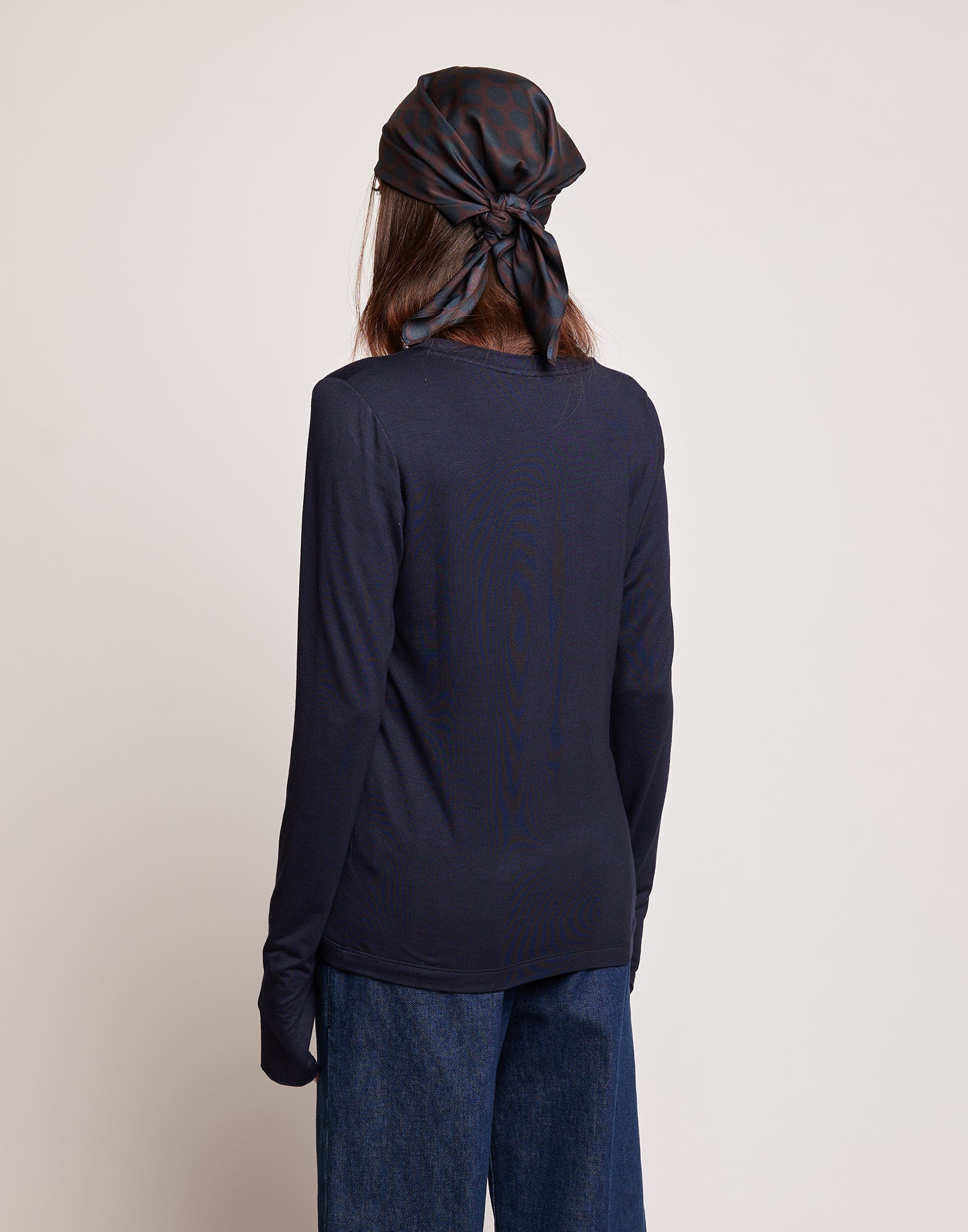 DOUUOD T-shirt a Maniche Lunghe in Jersey di Viscosa Stretch Oltremare