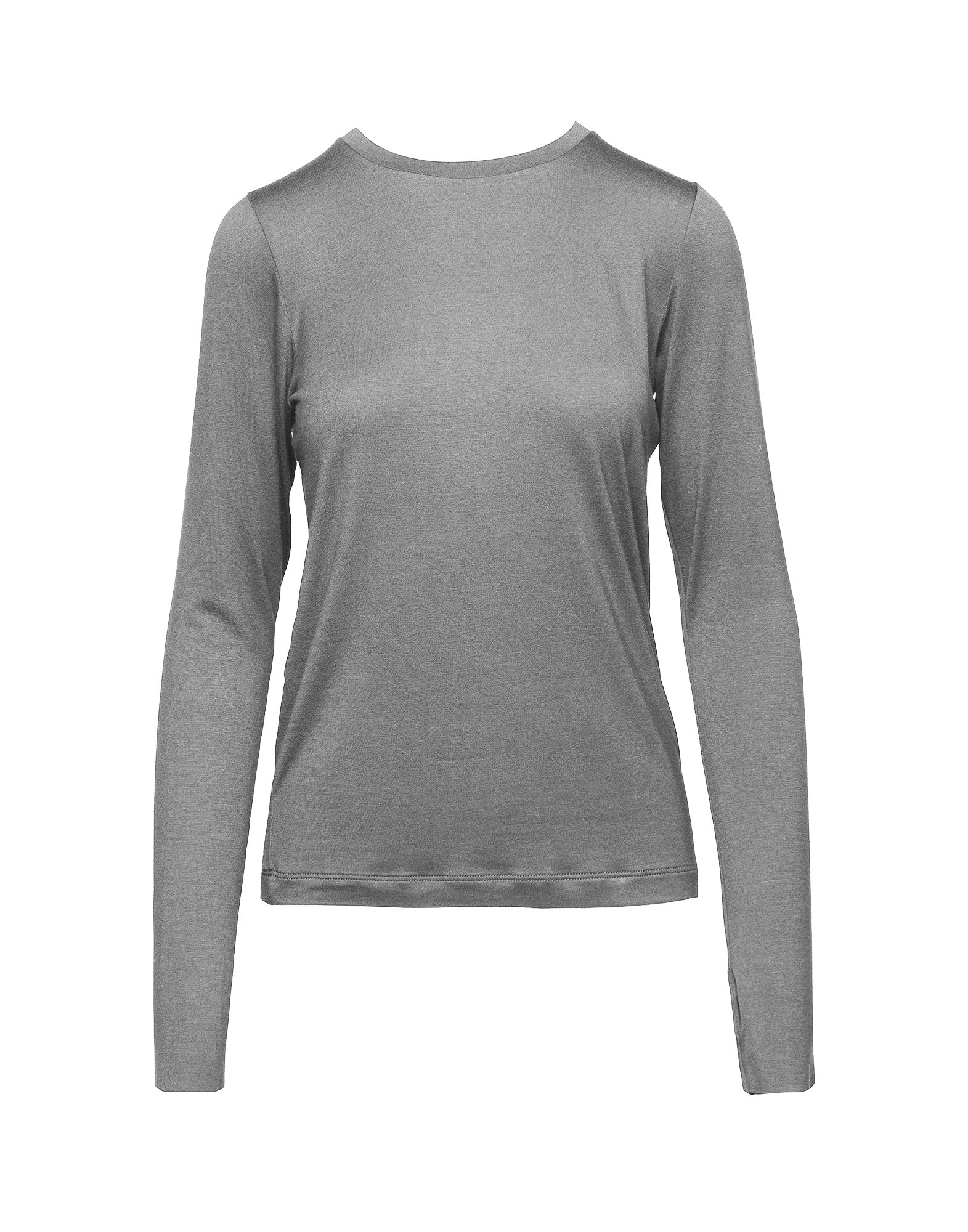 DOUUOD T-shirt a Maniche Lunghe in Jersey di Viscosa Stretch Grigio Melange