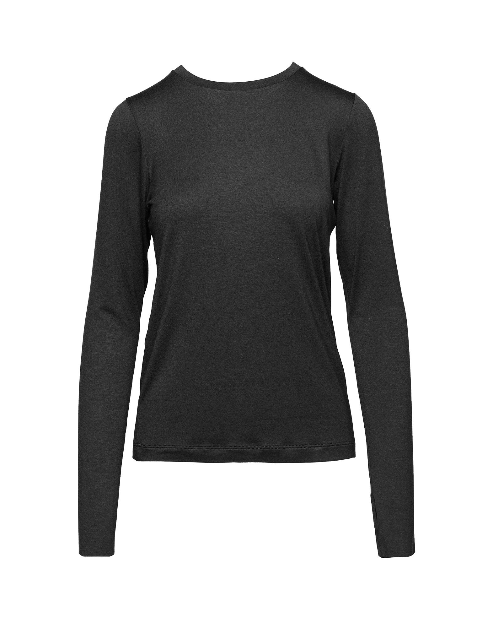 DOUUOD T-shirt a Maniche Lunghe in Jersey di Viscosa Stretch Nero