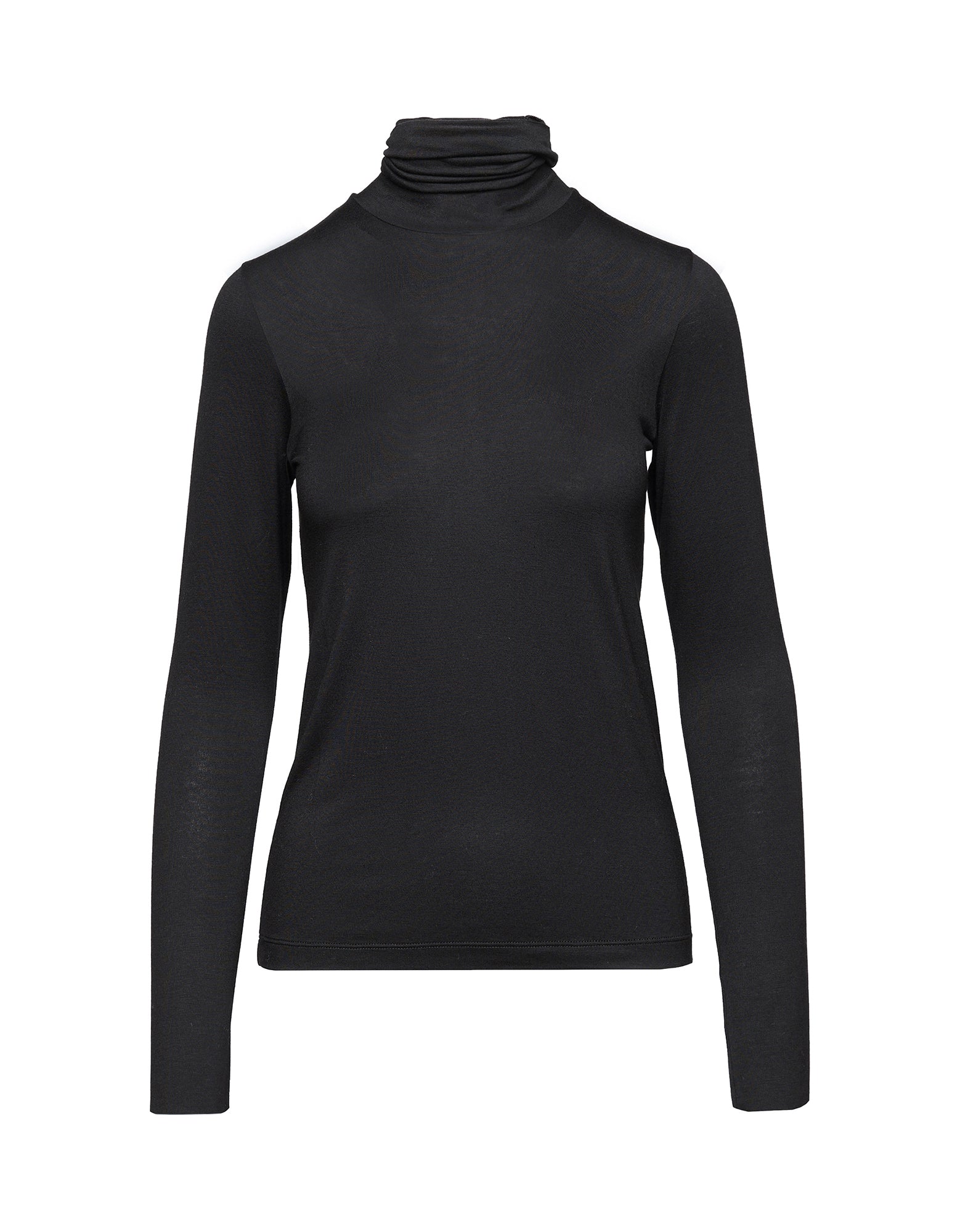 DOUUOD T-shirt a Collo Alto in Jersey di Viscosa Stretch Nera