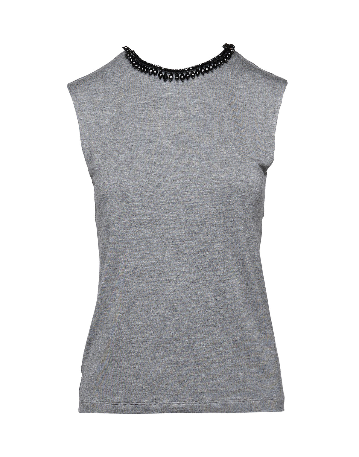 DOUUOD Top Senza Maniche in Jersey di Viscosa Stretch con Dettaglio Gioiello Grigio Melange