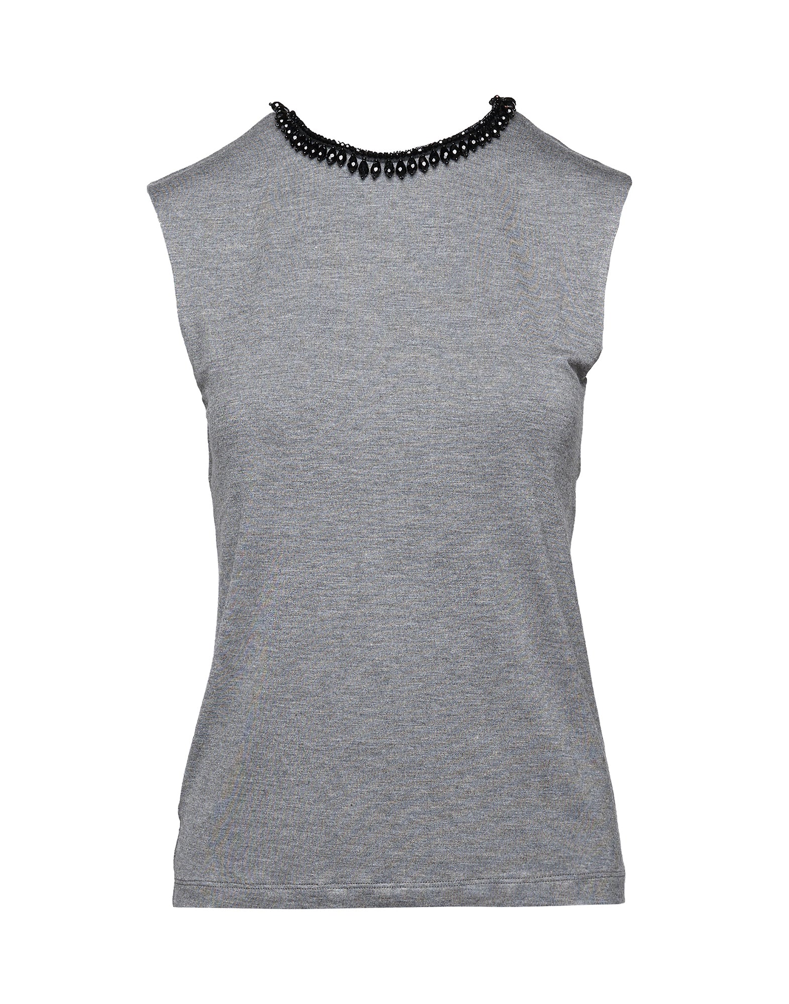 DOUUOD Top Senza Maniche in Jersey di Viscosa Stretch con Dettaglio Gioiello Grigio Melange